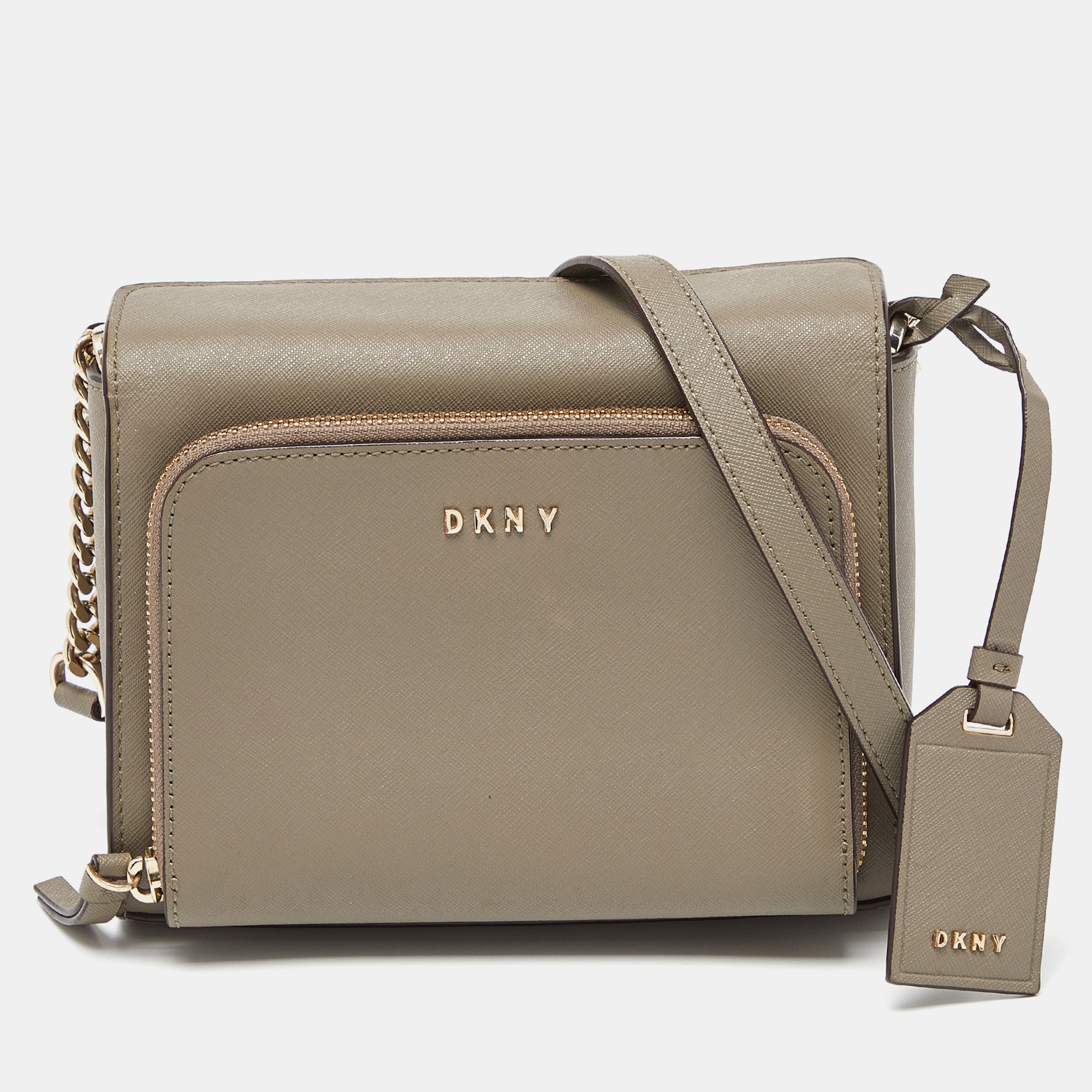 Grey Saffiano Leather Bryan Park Pocket Crossbody Bag