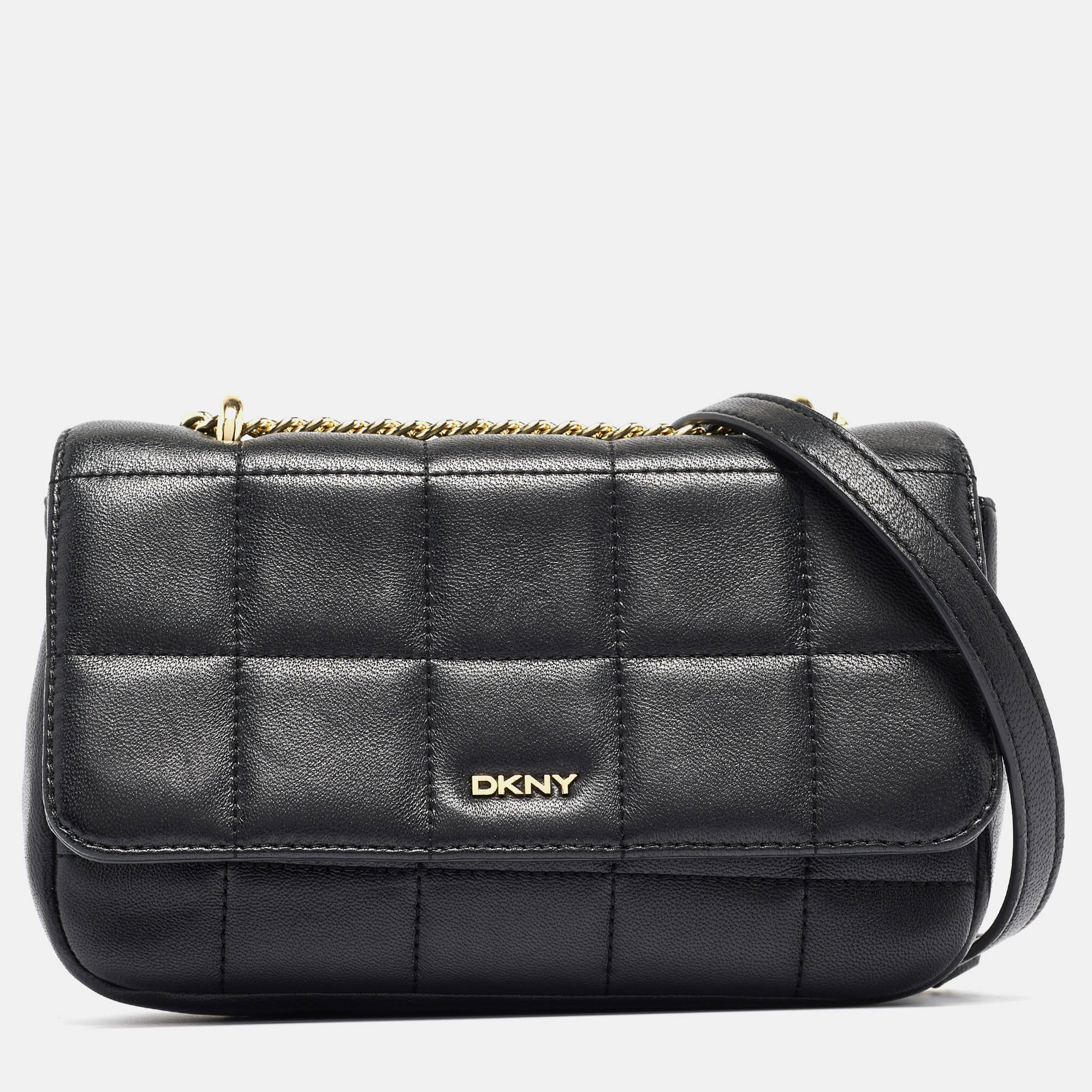 Black Quilted Leather Flap Shoulder Bag