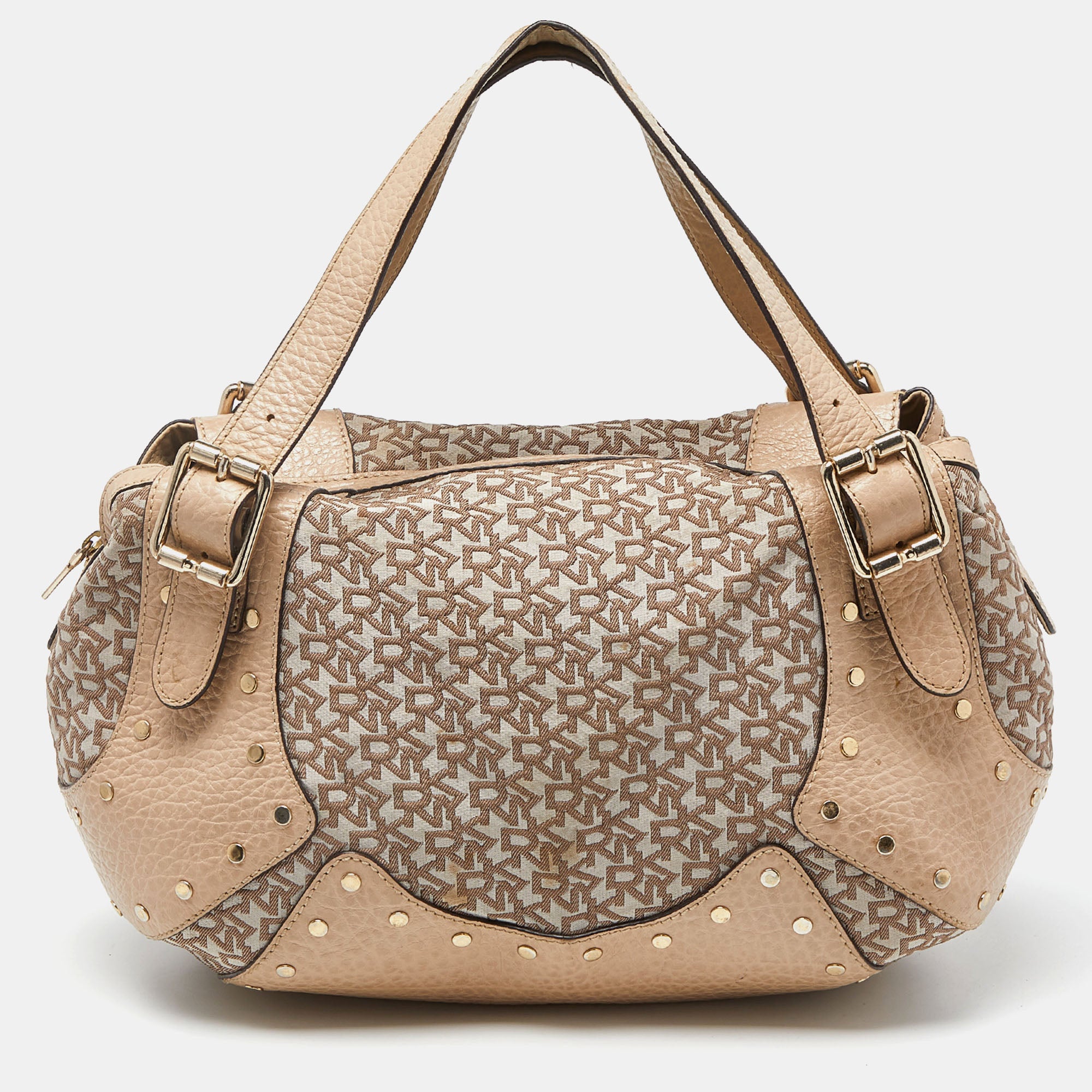 Signature Canvas And Leather Studded Hobo