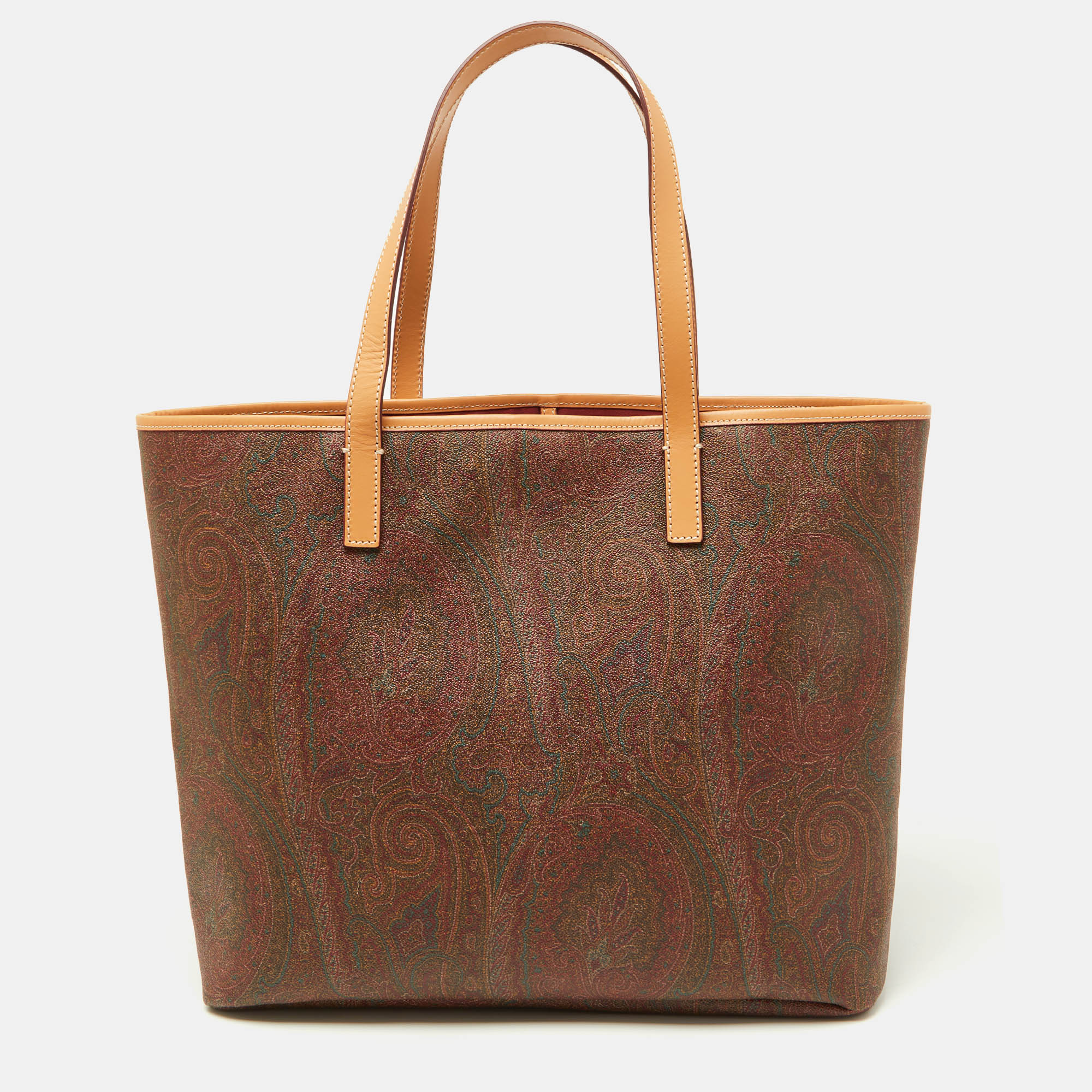 Brown Paisley Printed Coated Canvas And Leather Shopper Tote