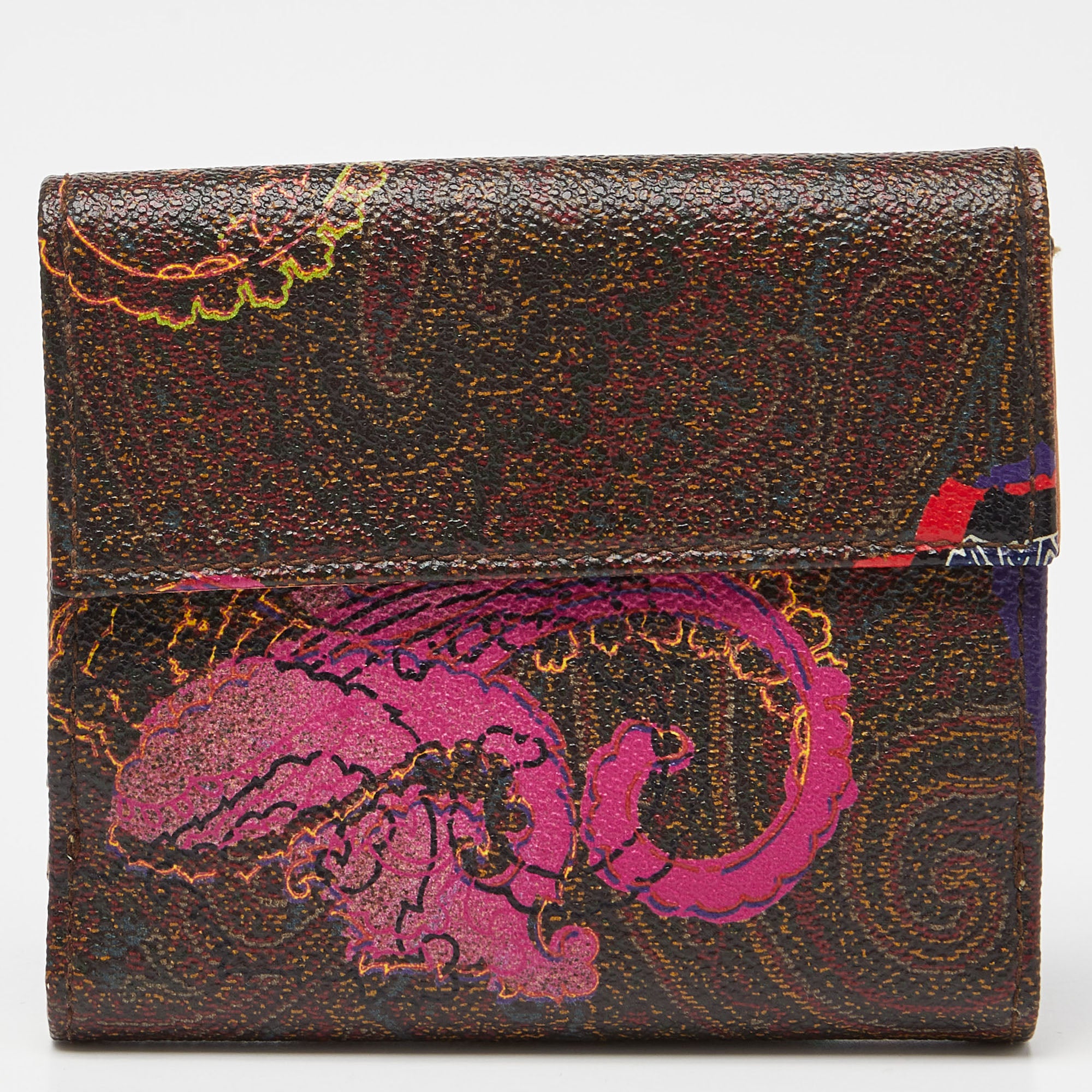 Multicolor Paisley Printed Coated Canvas Compact Wallet