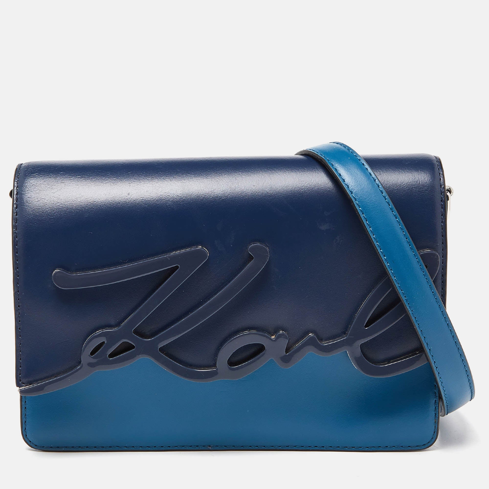 Two Tone Blue Leather K/IKONIK Shoulder Bag