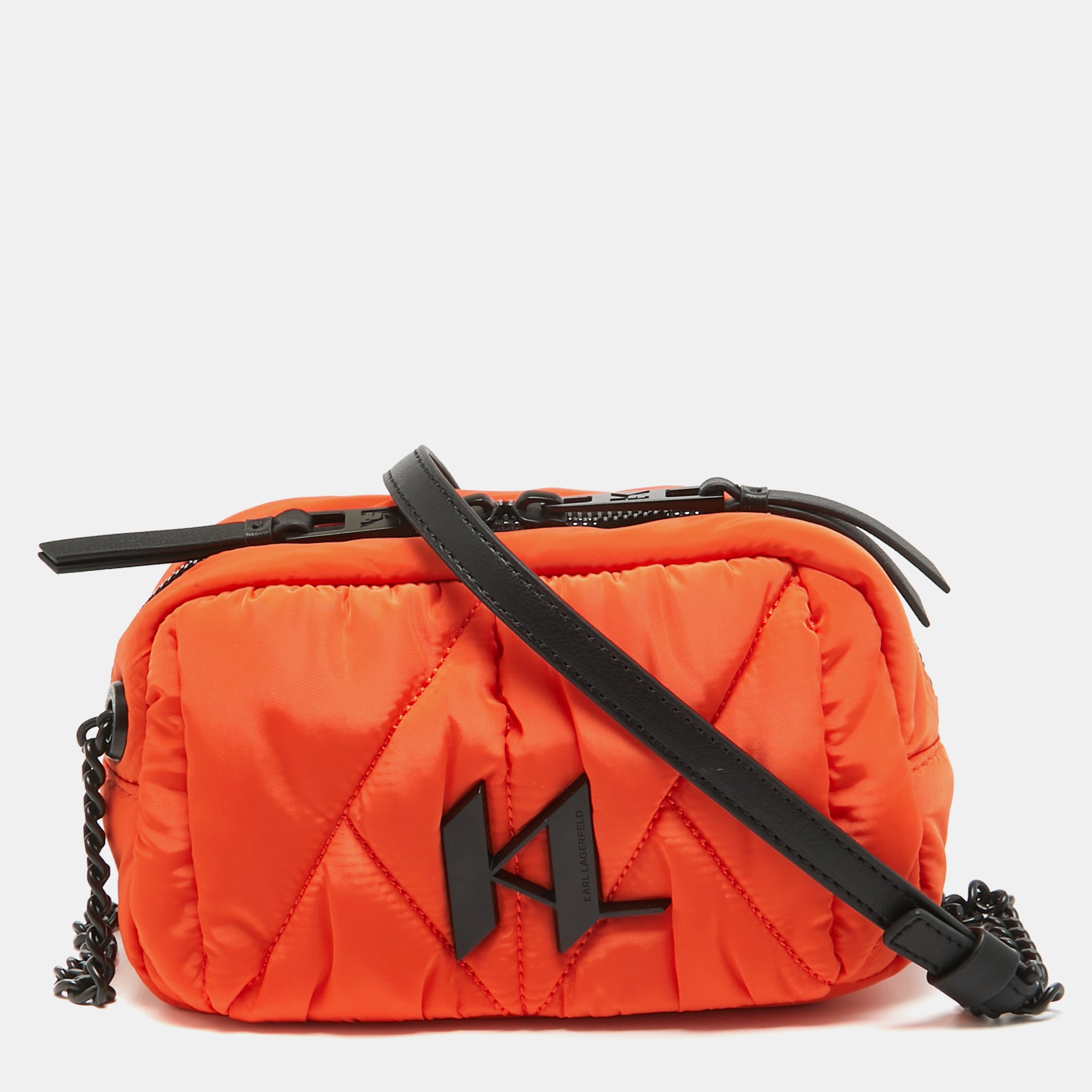 Orange/Black Quilted Nylon K/Studio Crossbody Bag