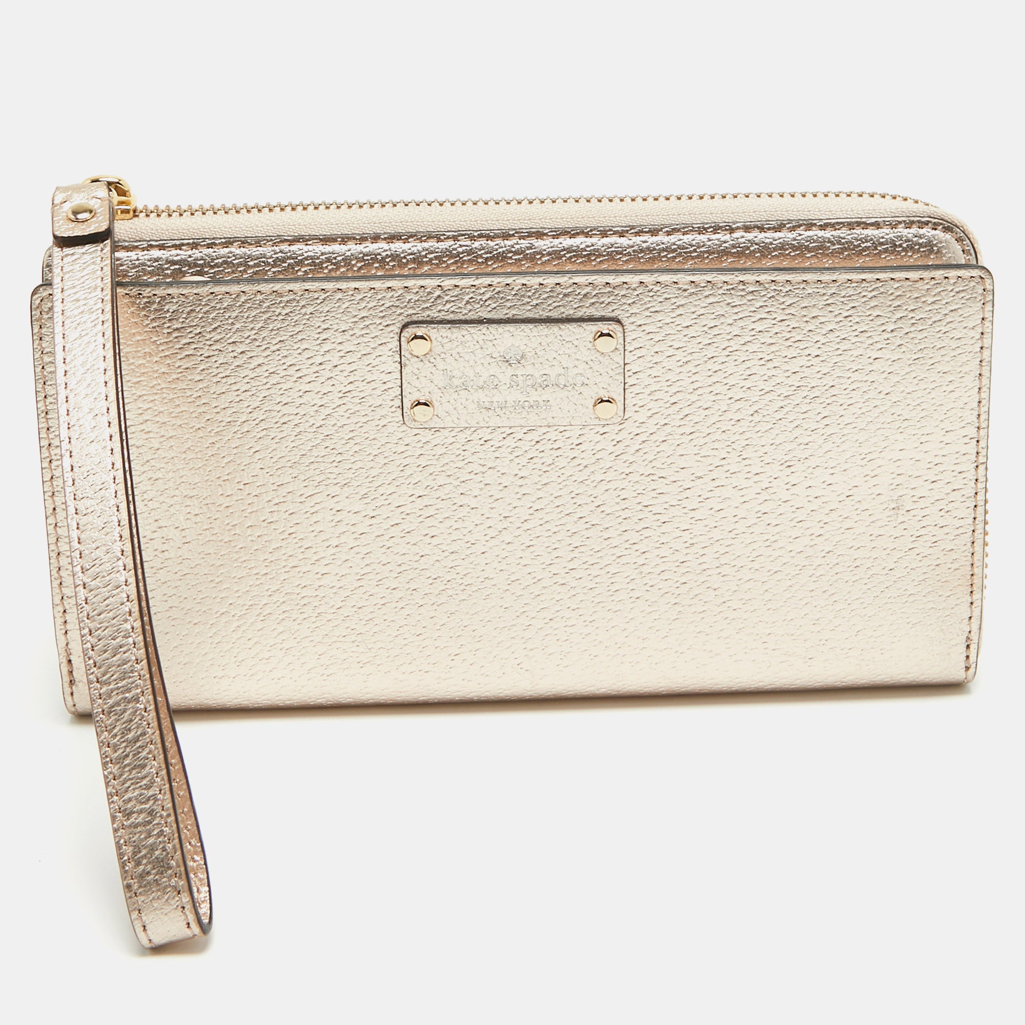 Metallic Peach Leather Wellesley Wristlet Wallet