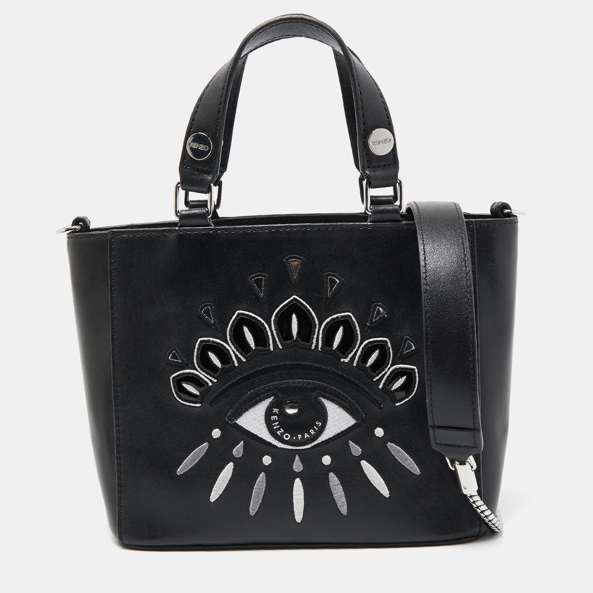Black Leather Eye Patch Tote