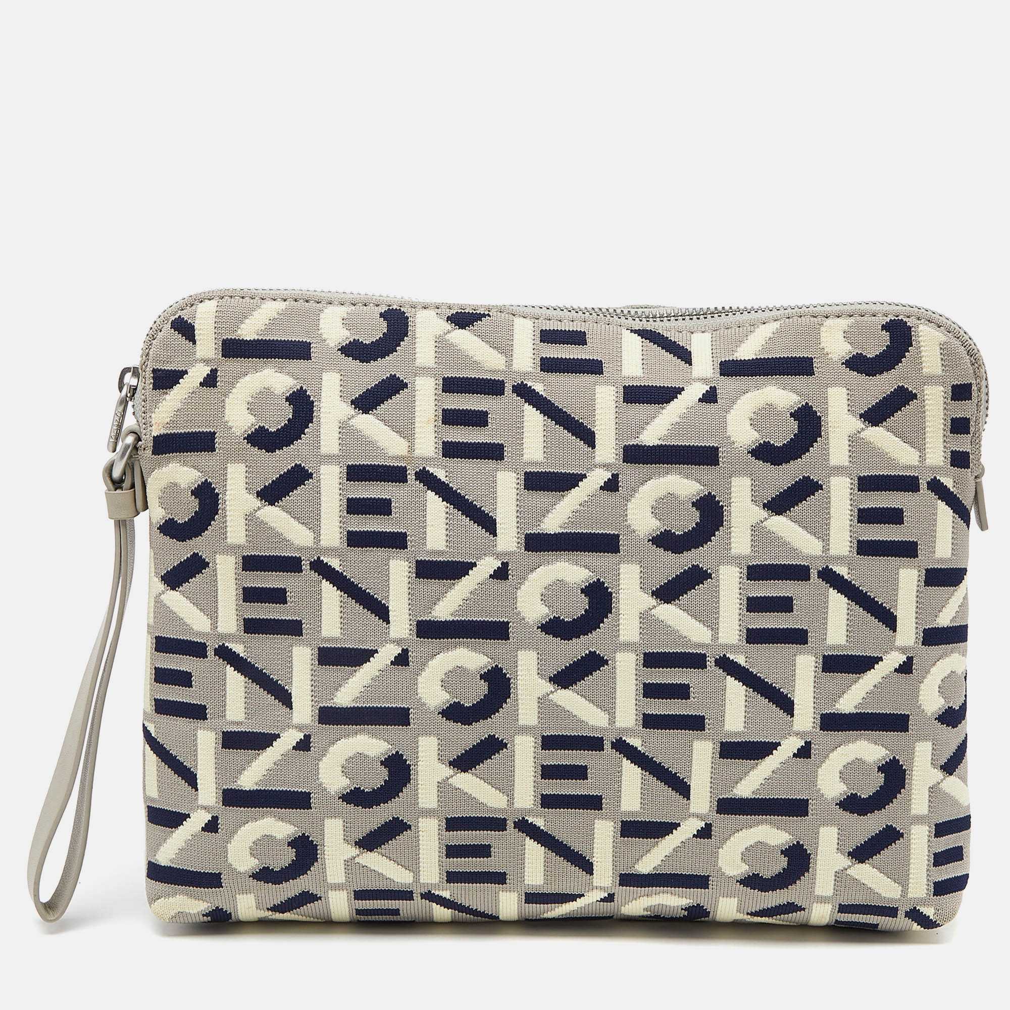 Tri Color Printed Logo Knit Fabric Zipped Wristlet Pouch