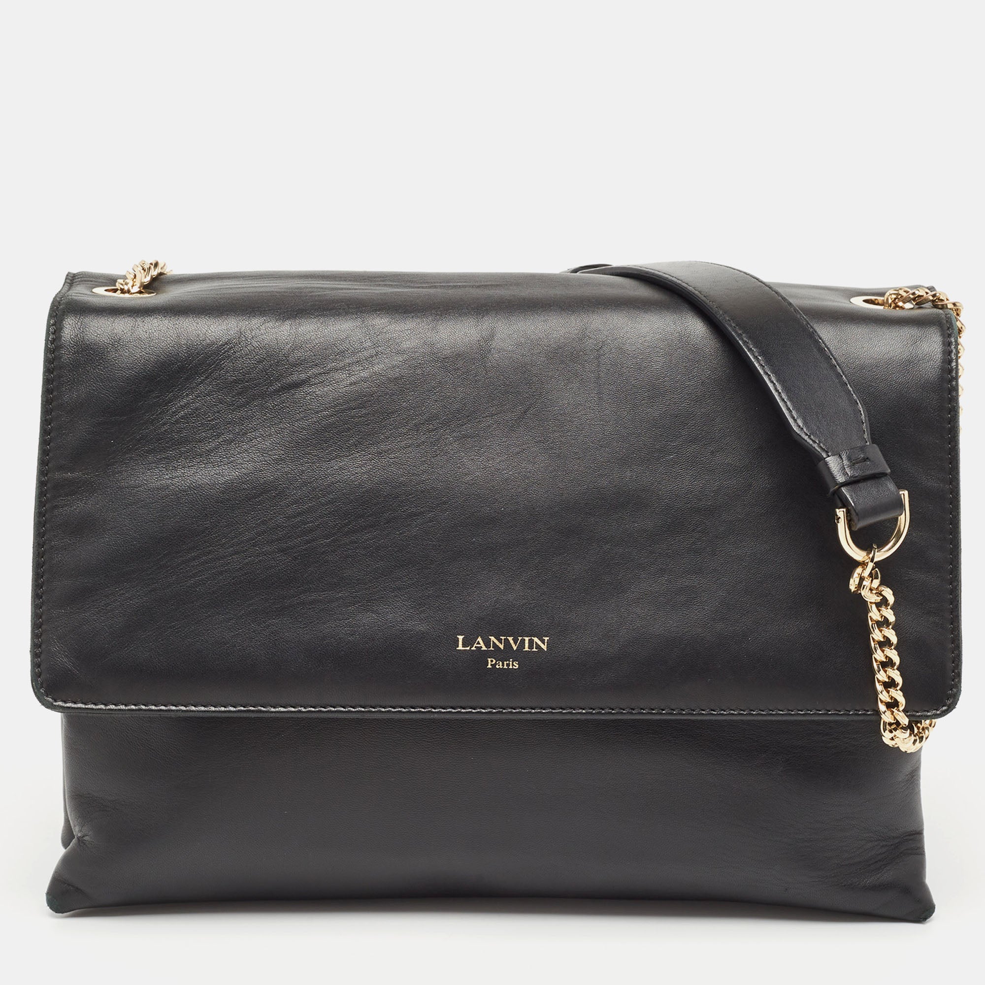 Black Leather Flap Chain Shoulder Bag