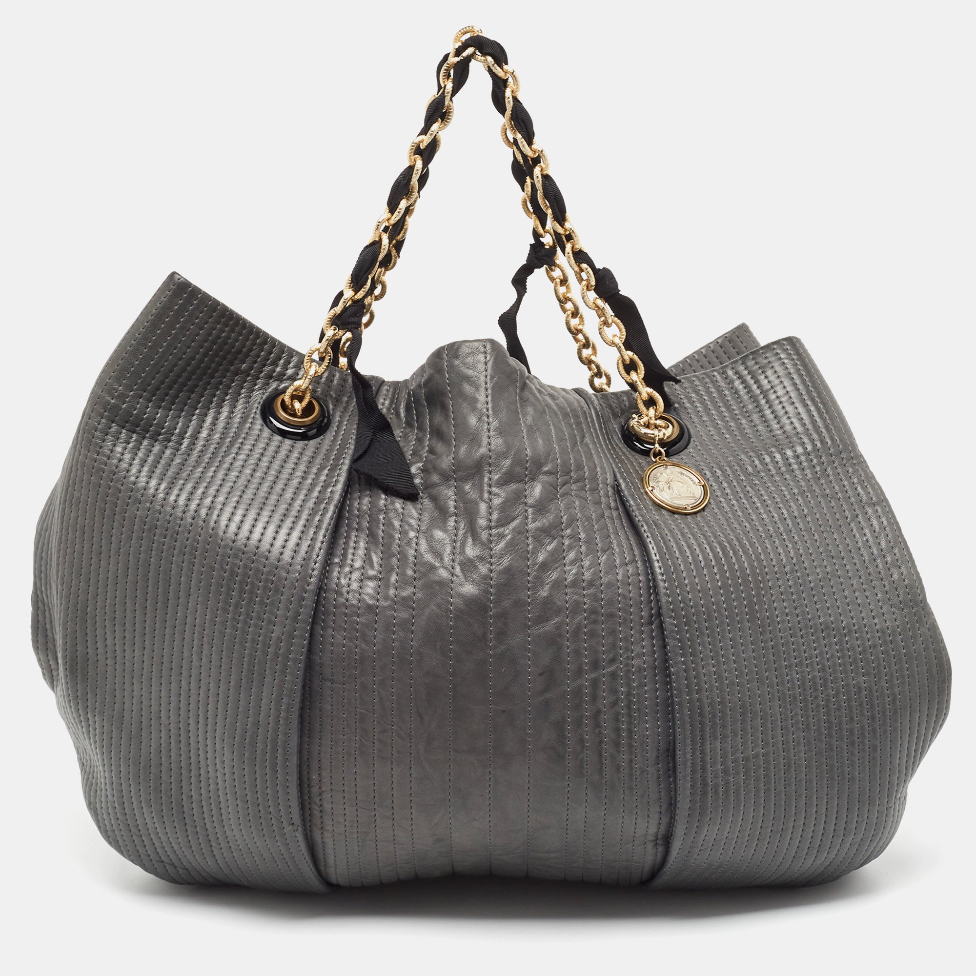 Dark Grey Quilted Leather Amalia Tote
