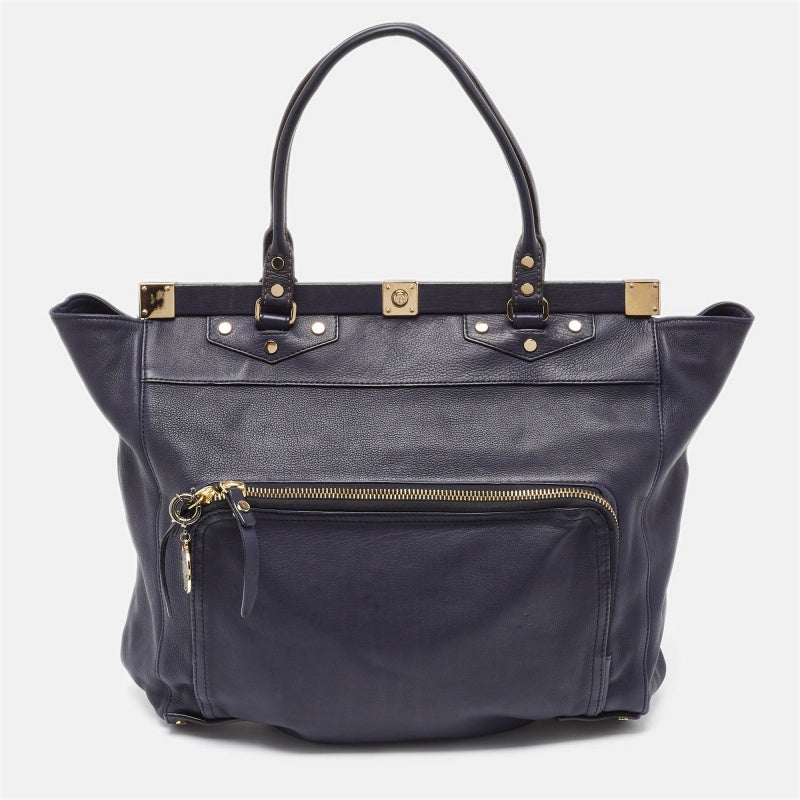 Navy Blue Leather Magnetic Tote