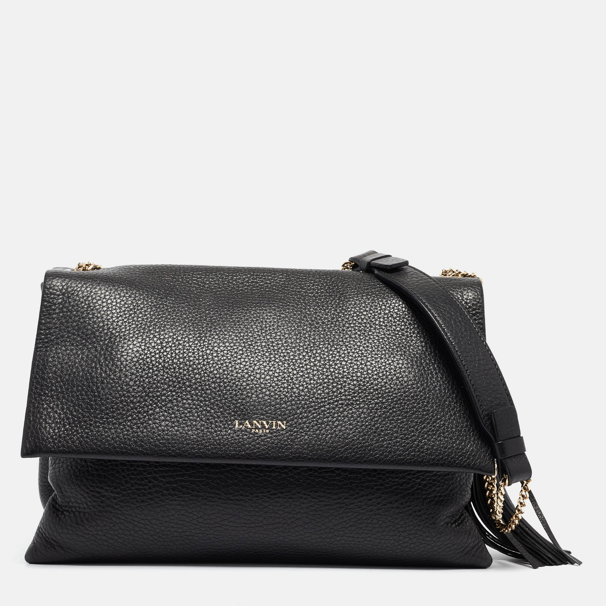 Black Leather Tassel Flap Shoulder Bag