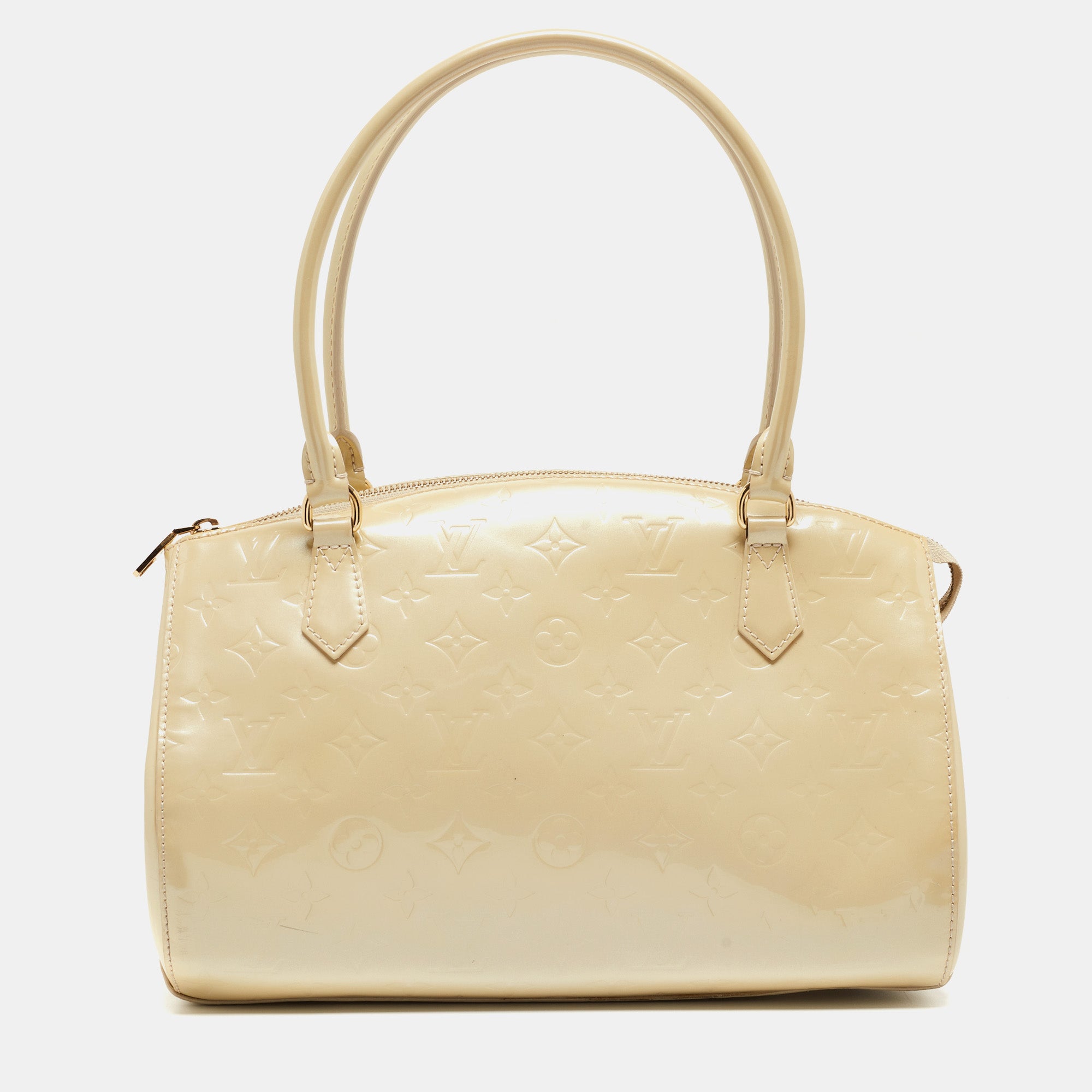 image of LOUIS VUITTON Blanc Corail Monogram Vernis Sherwood GM Bag