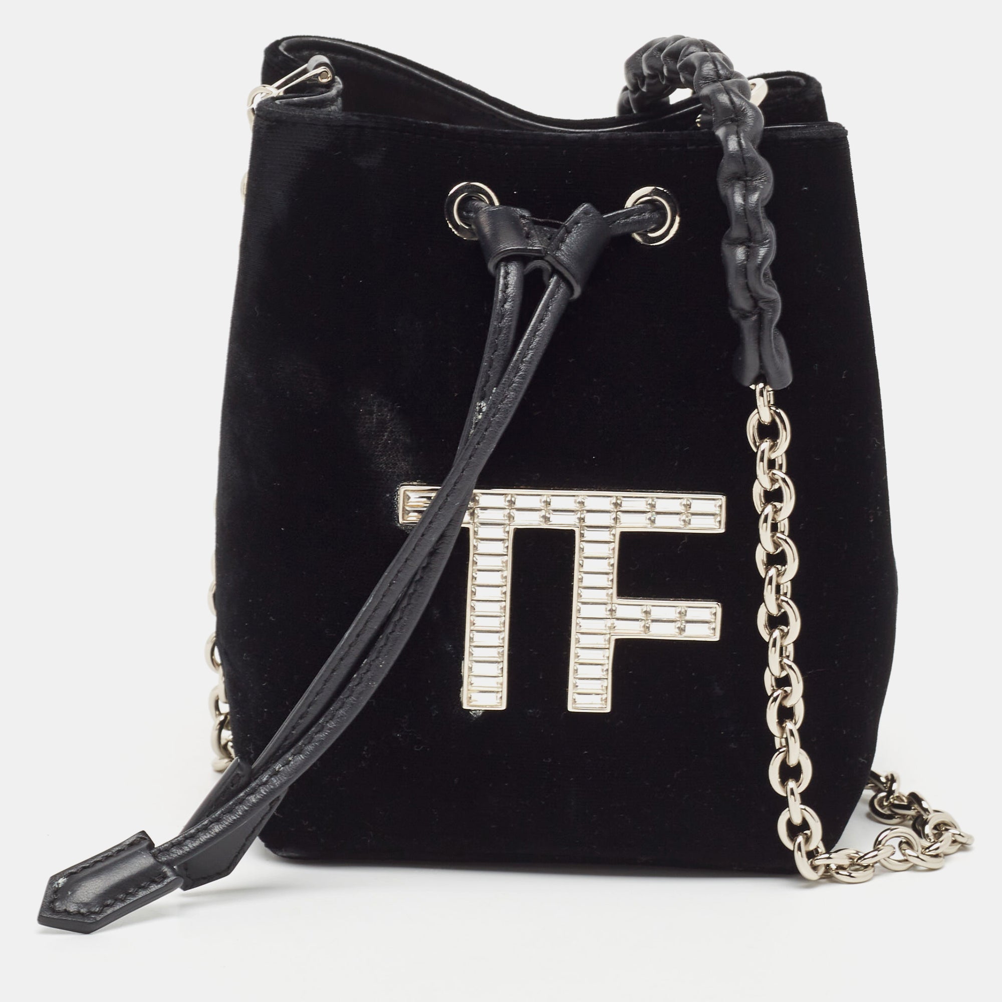 Black Mini TF Crystals Bucket Bag