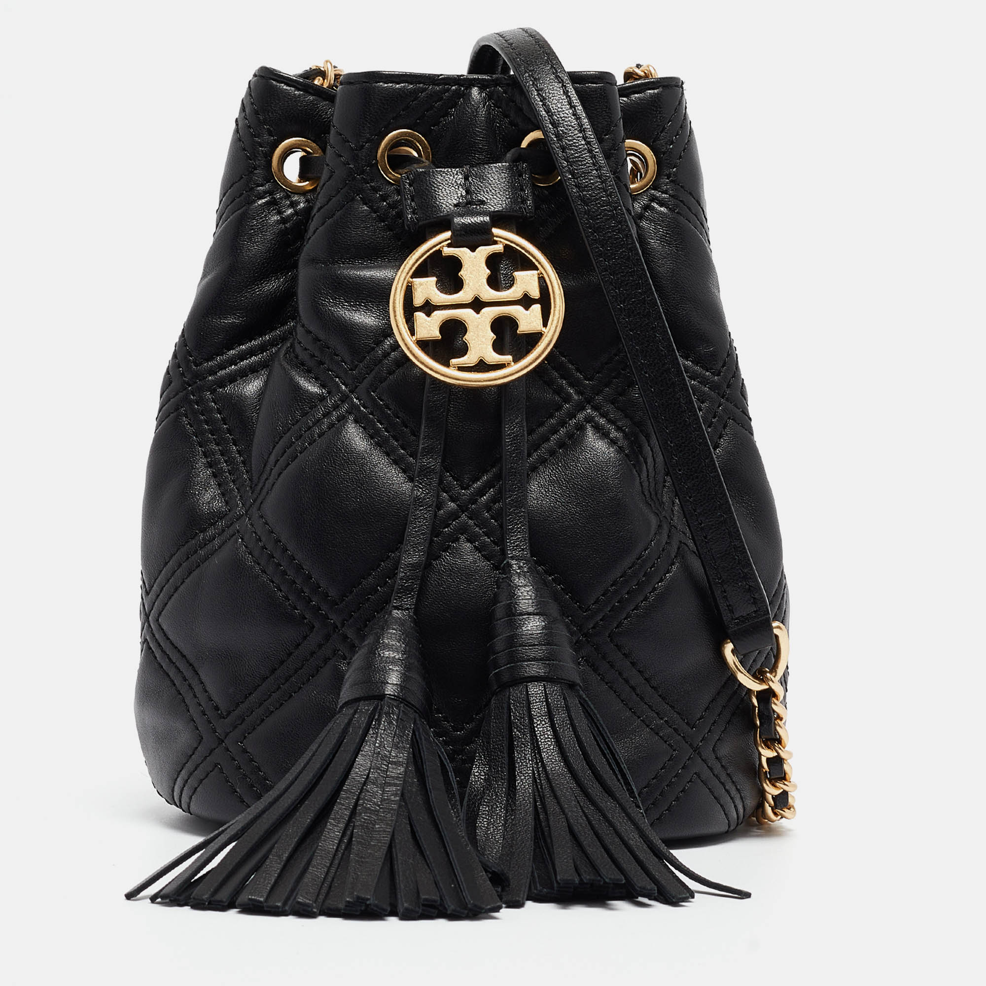 Black Quilted Leather Mini Soft Fleming Bucket Bag