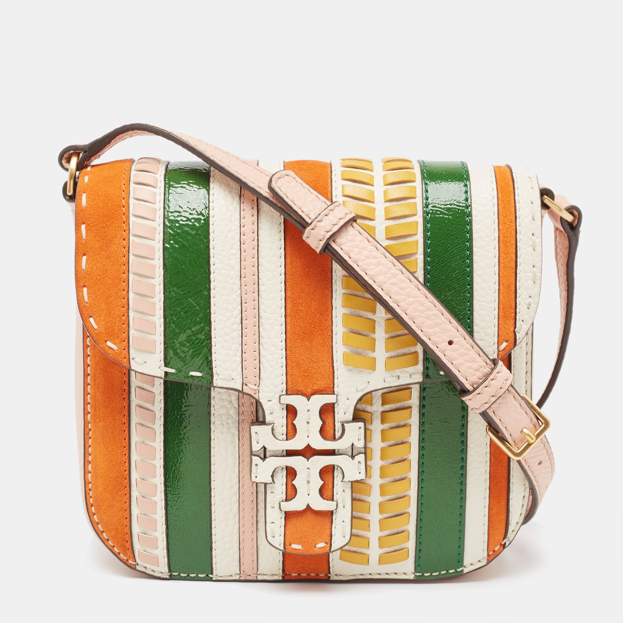 Multicolor Suede And Leather Stripe Mcgraw Crossbody Bag