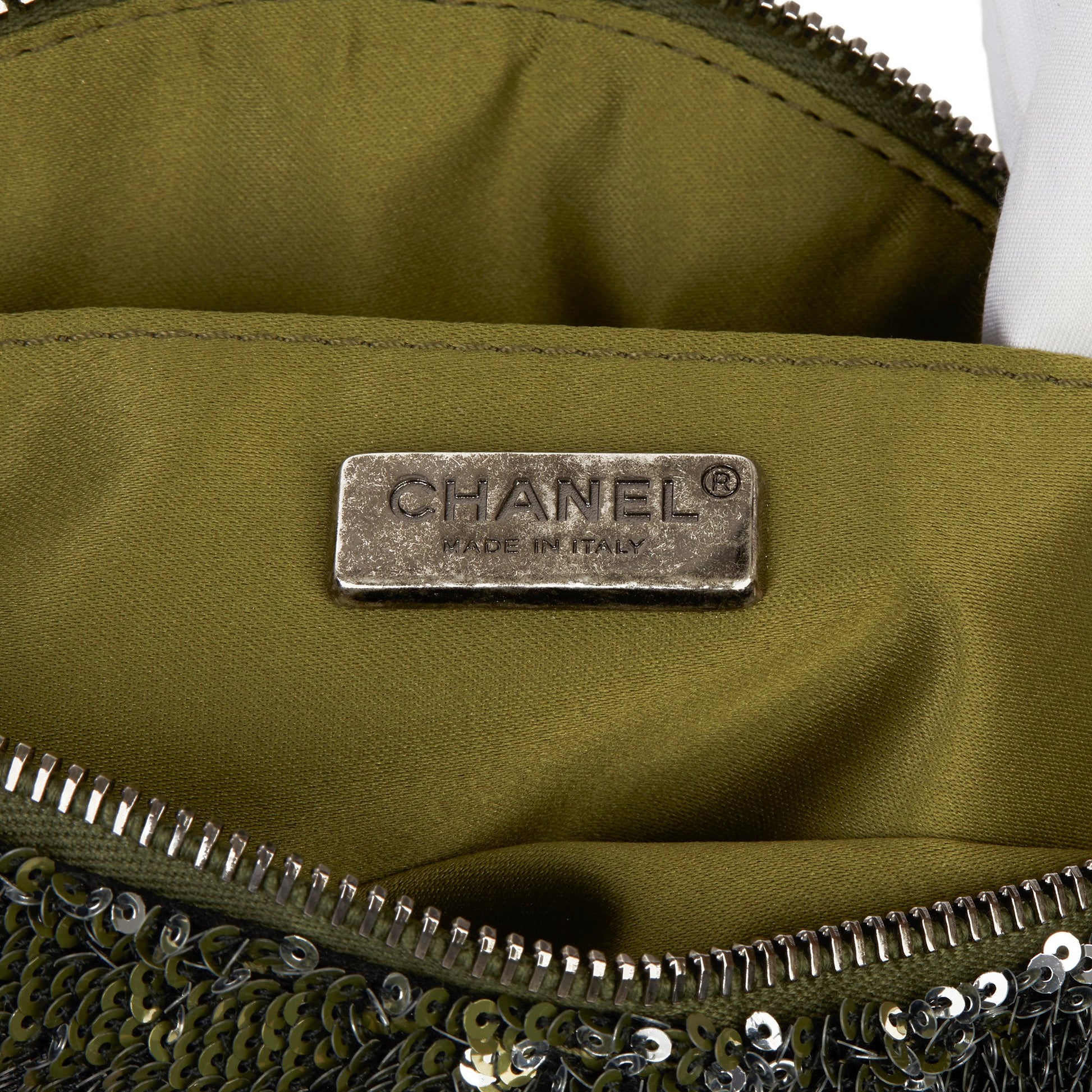 Chanel Khaki Quilted Lambskin & Pink Sequin Embellishment Coco Cuba Be