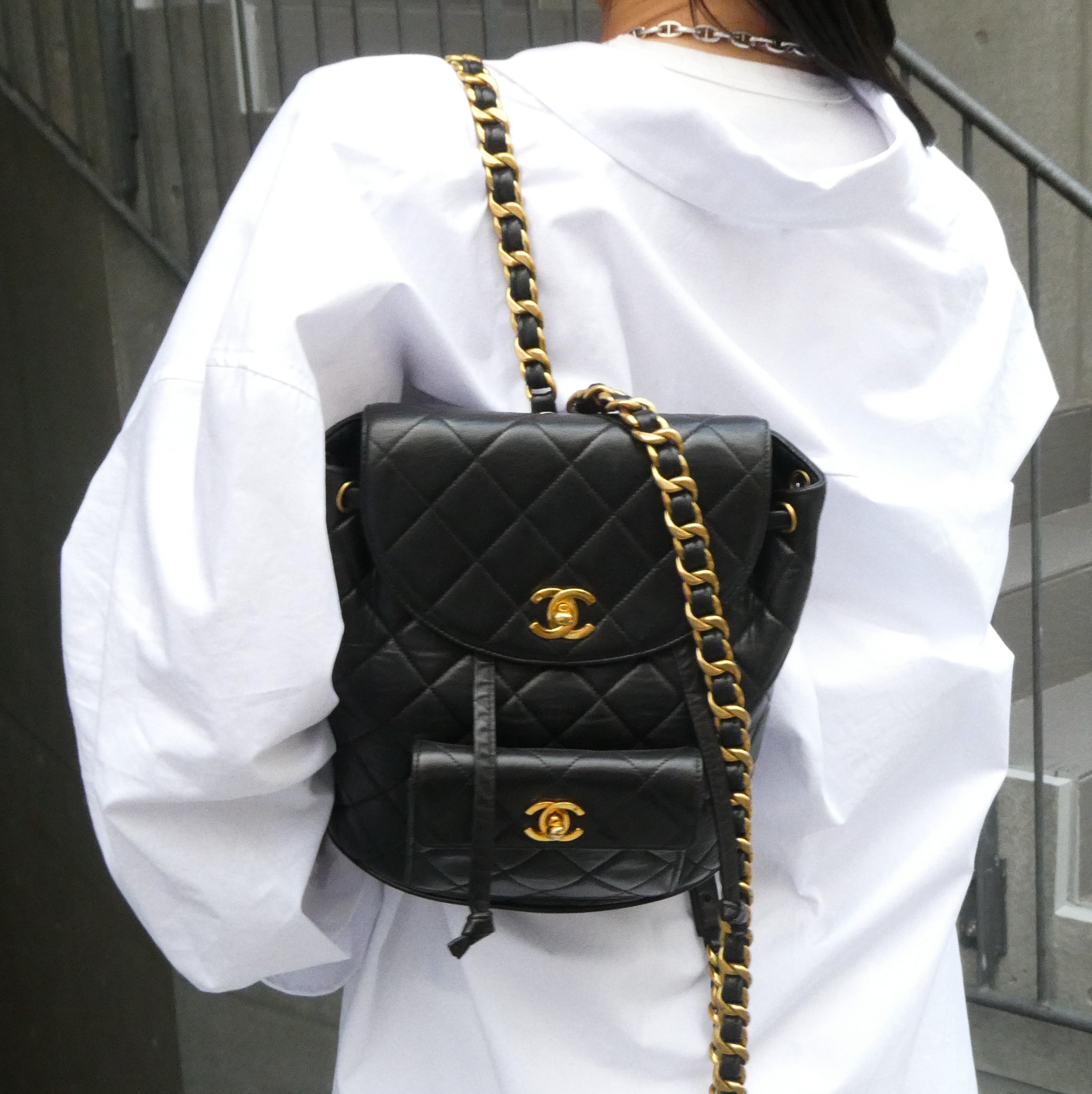 CHANEL 1994-1996 DUMA Backpack Black Lambskin