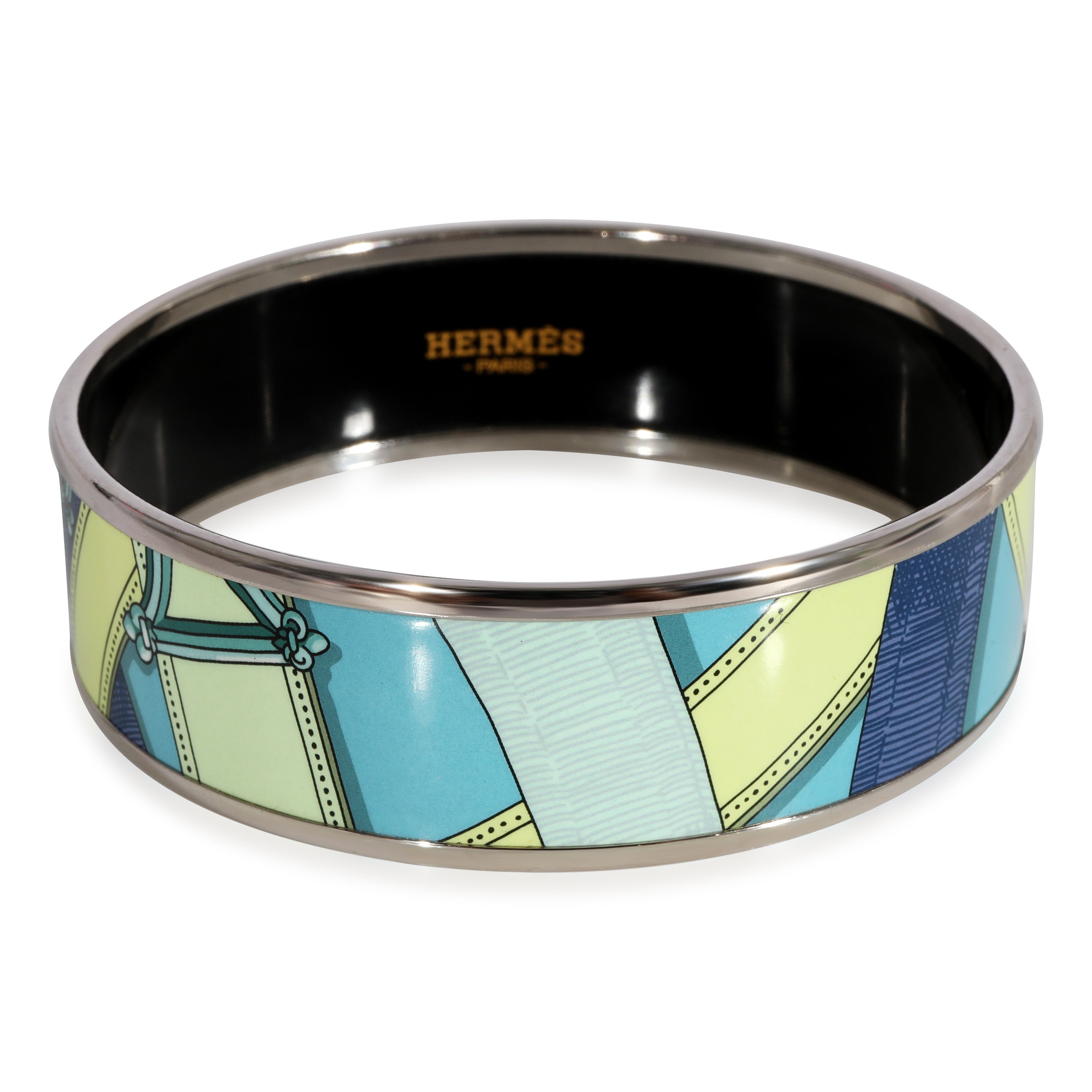 image of HERMES Plated Cavalcadour Turquoise Wide Enamel Bangle [59mm]