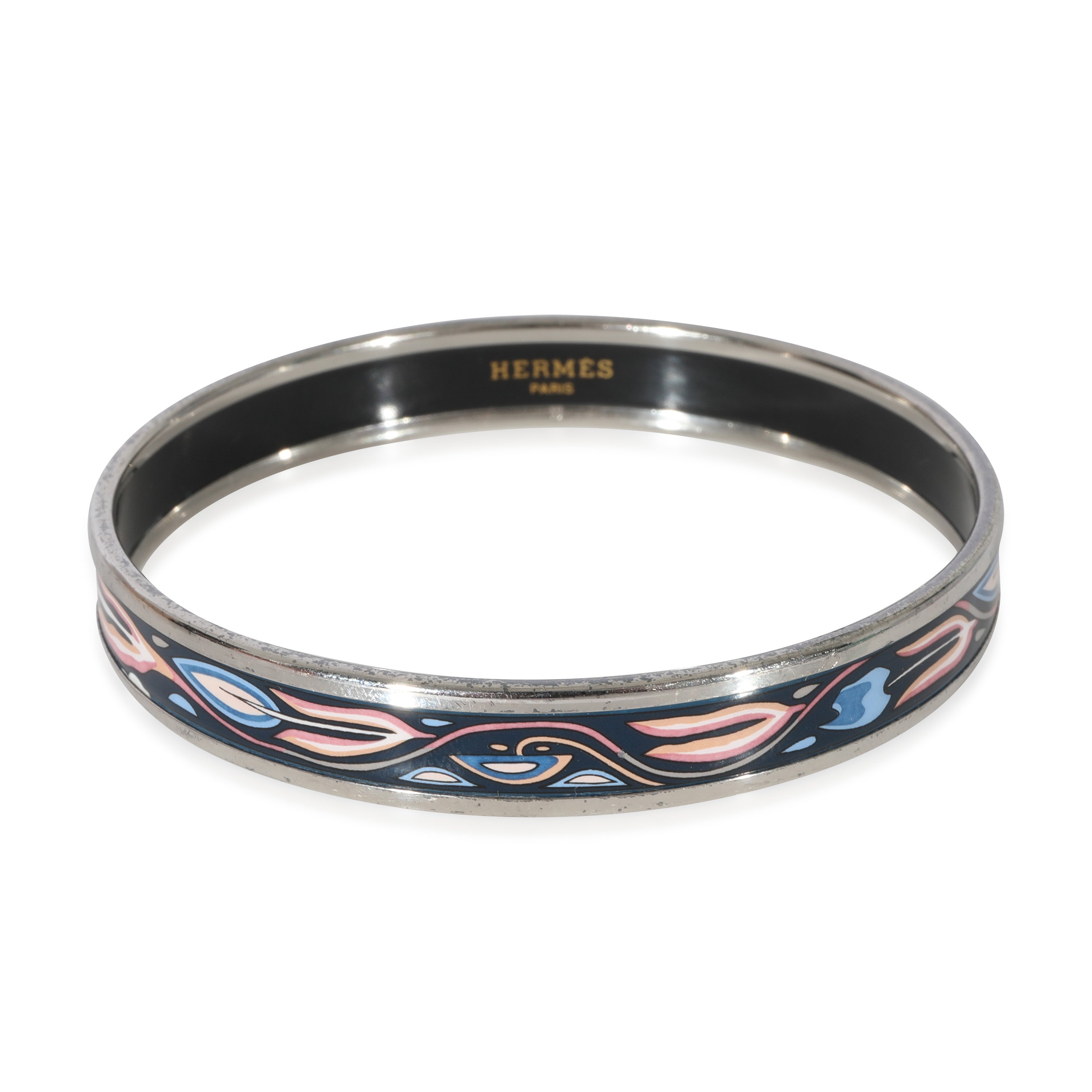 image of HERMES Narrow Enamel Bracelet With Pink & Blue Design Palladium Plated [67MM]