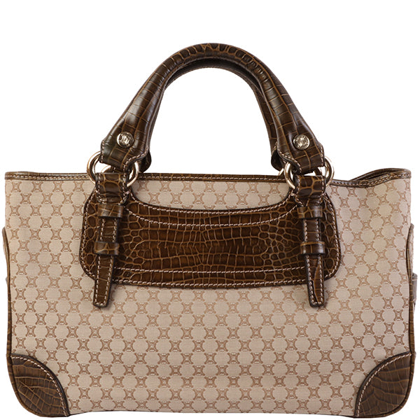 image of CELINE Canvas Macadam Pattern Crocodile Embossed Conbination Boogie Bag Beige/Khaki