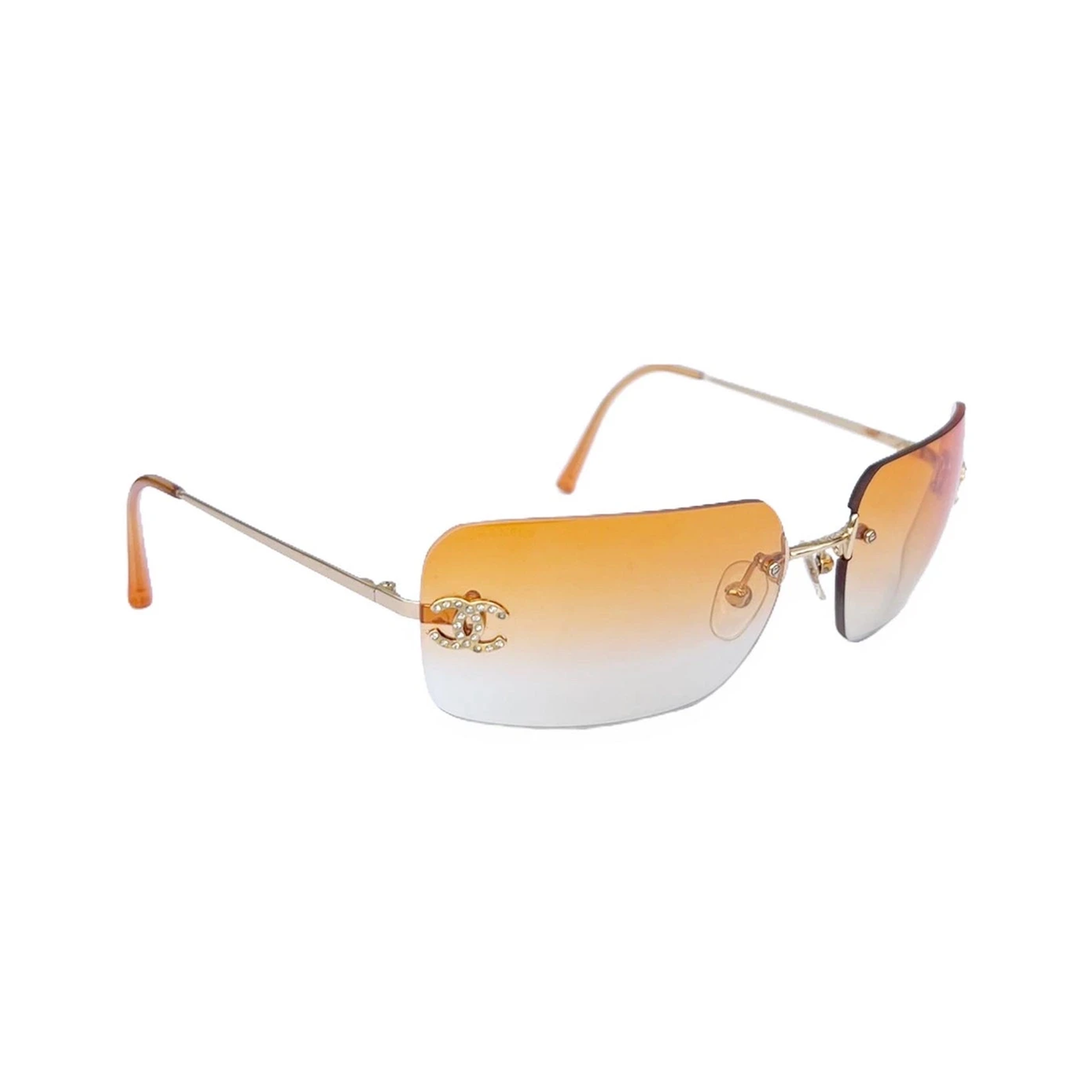 chanel cc logo gold orange tinted rhinestone swarovski sunglasses 4017-d