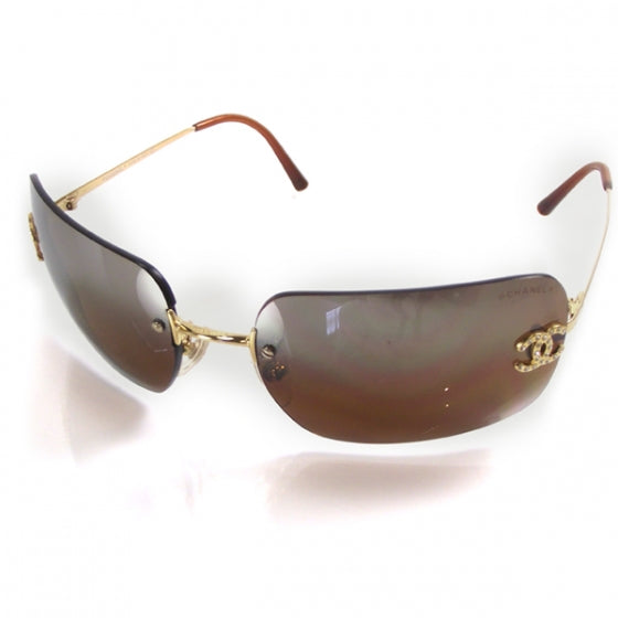 chanel cc logo gold brown tinted rhinestone swarovski sunglasses