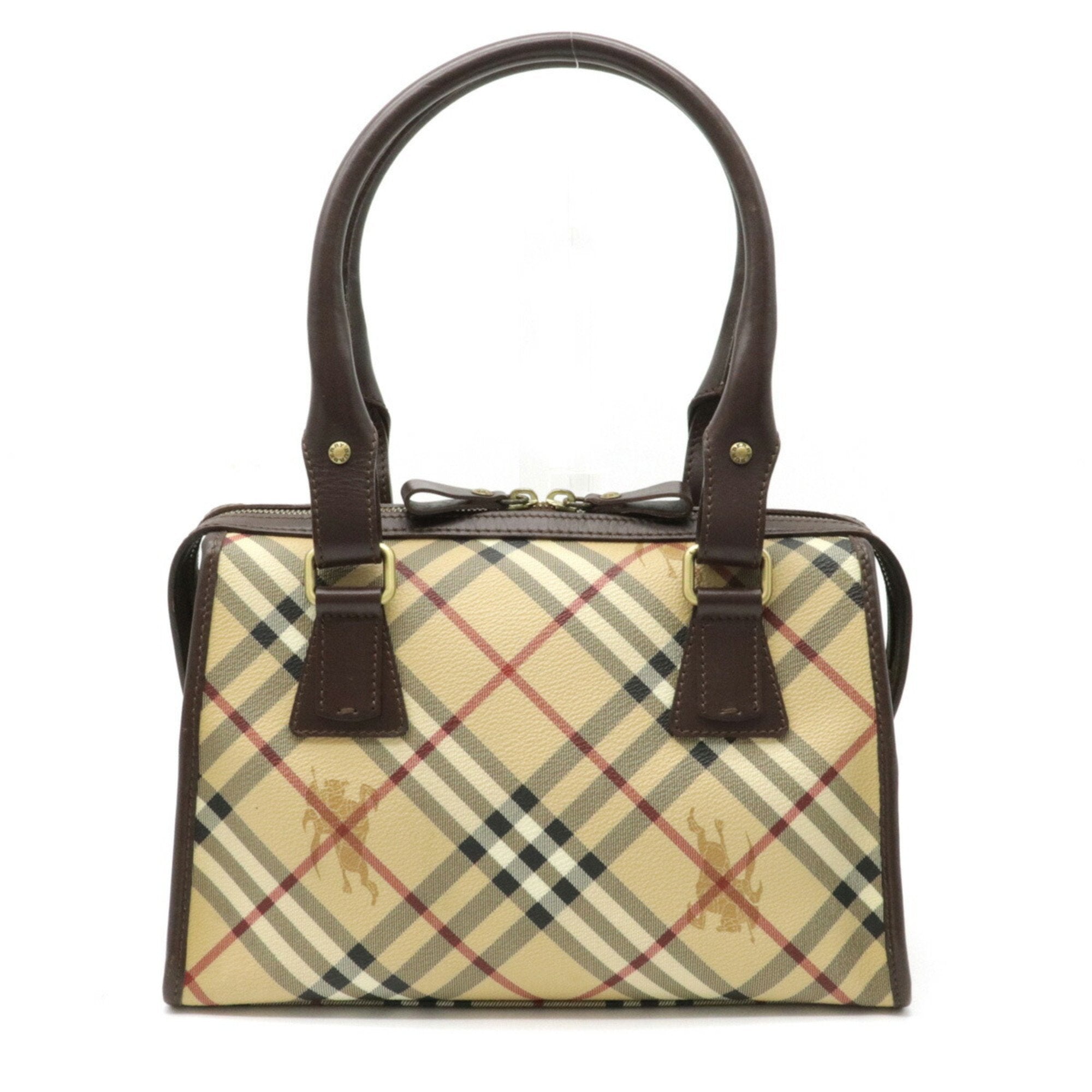 Burberry Nova check plaid handbag shoulder bag PVC leather beige dark