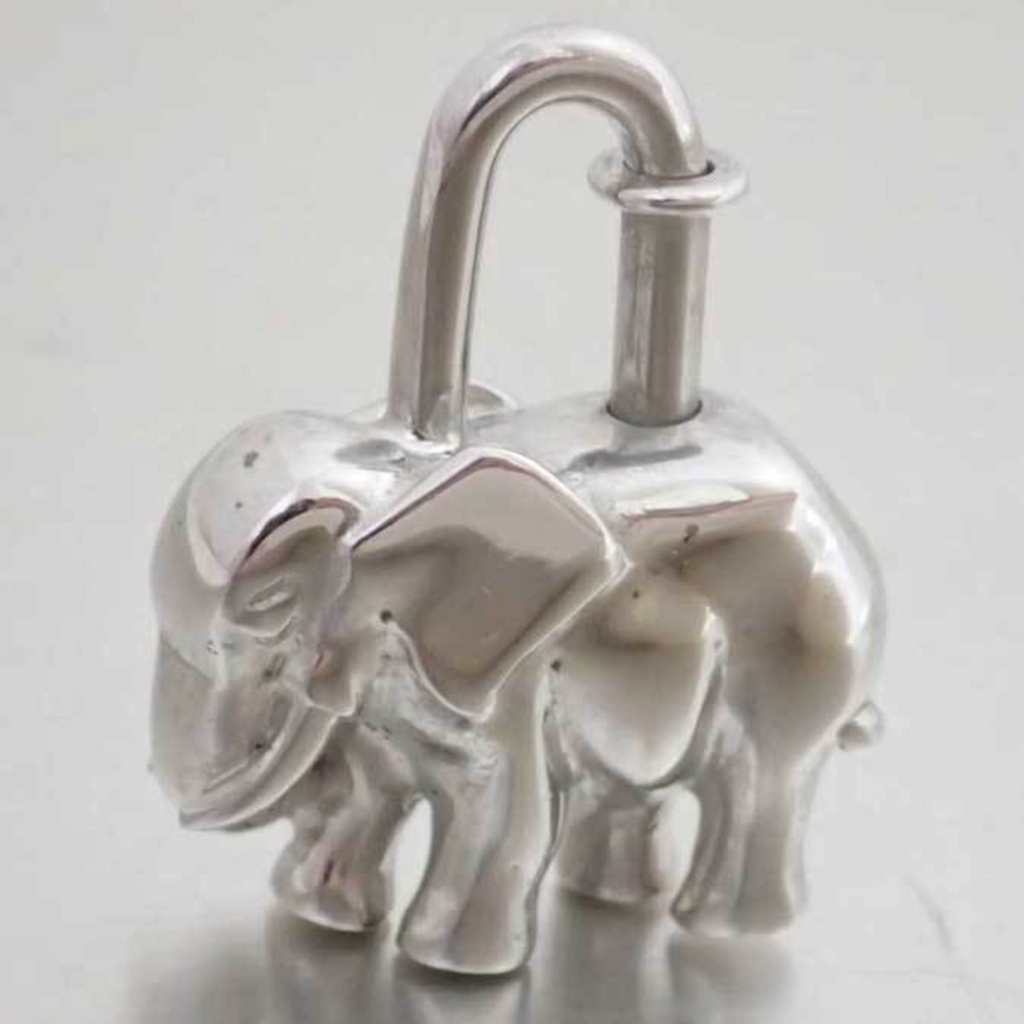 image of HERMES Cadena Animal Motif Elephant Silver Charm Pendant Women's Men's