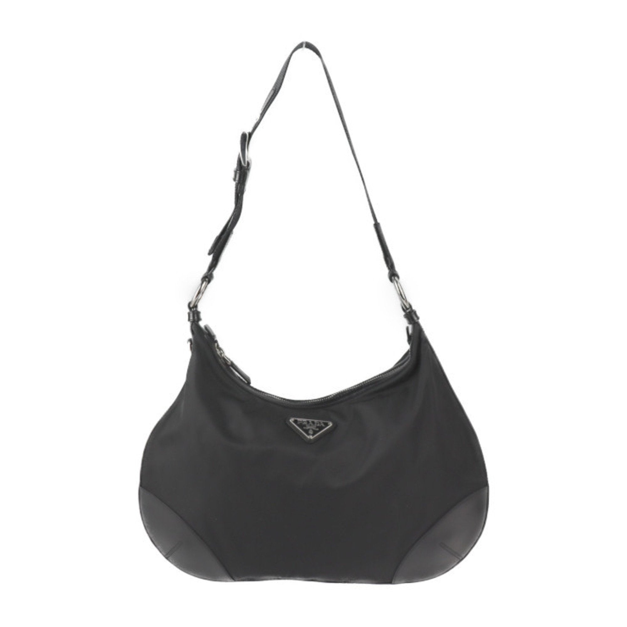 PRADA: nylon shoulder bag with triangular logo - Black