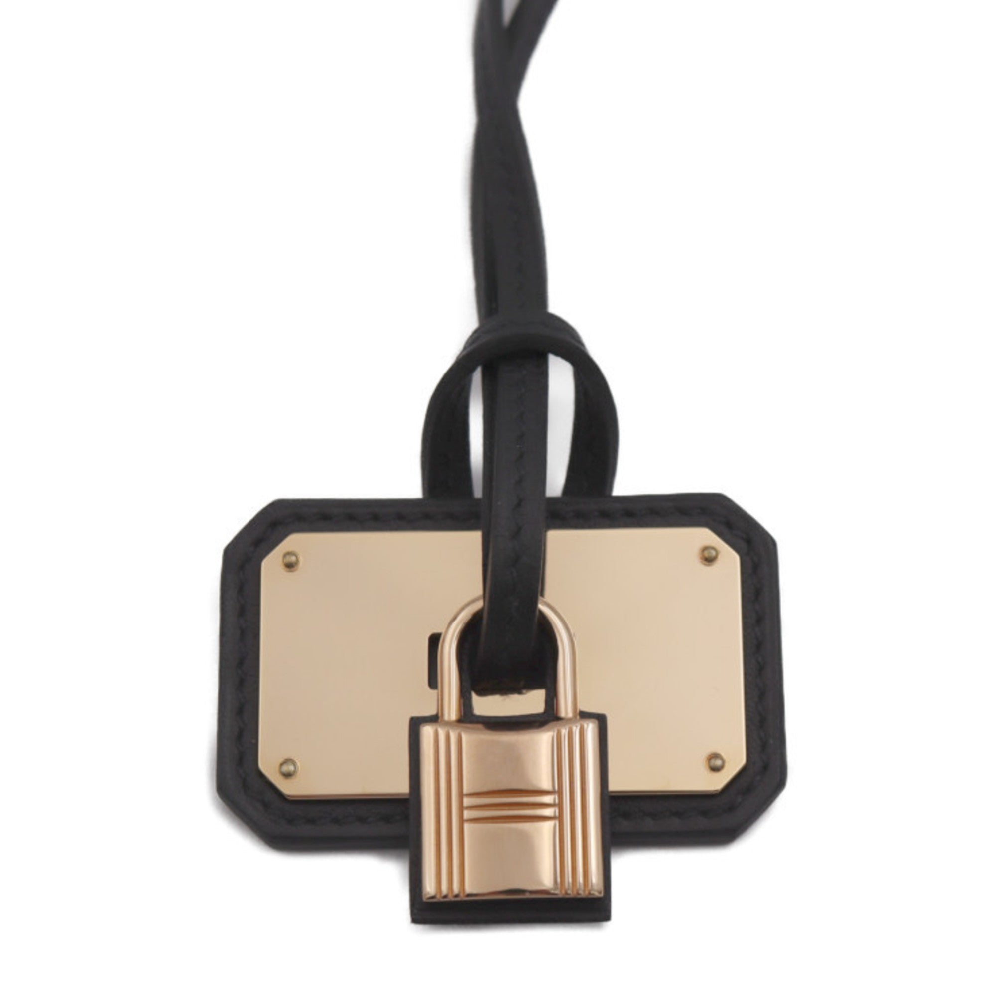 image of HERMES O'Kelly GM Necklace Vaux Swift Black Pink Gold Hardware Cadena Motif Pendant Z Engraved