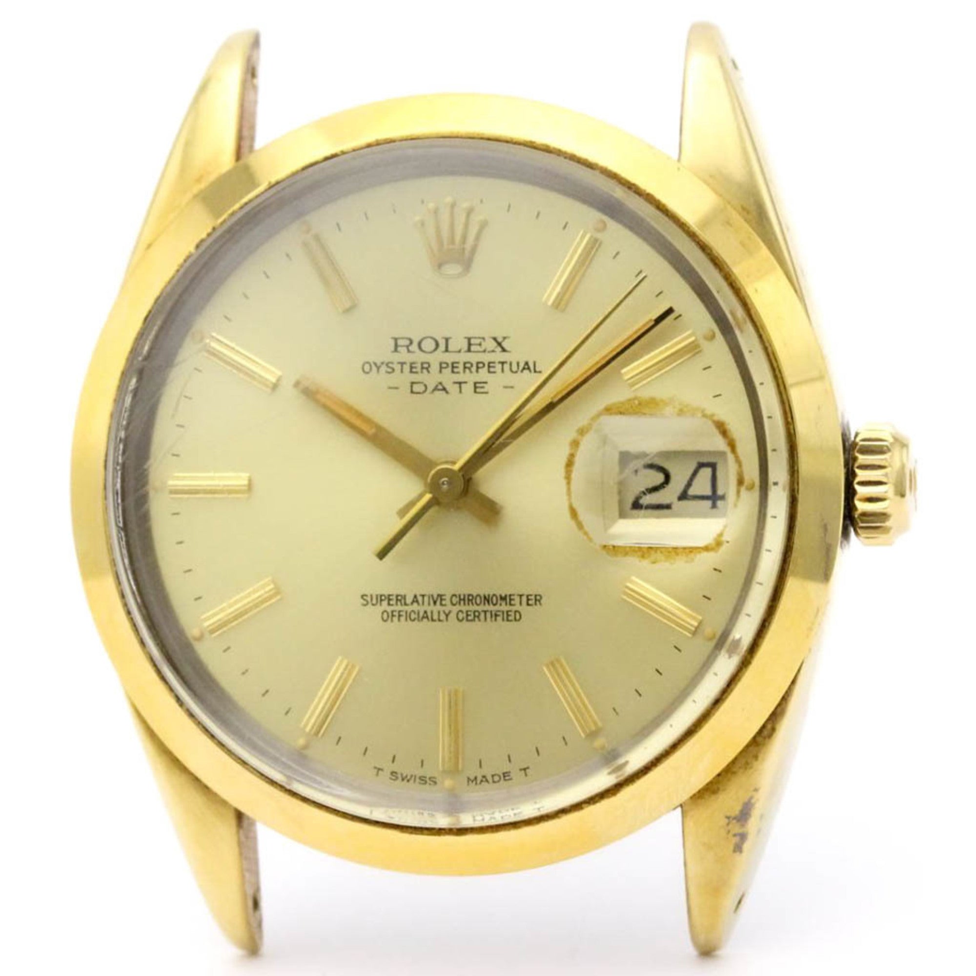 rolexvintage  oyster perpetual date 15505 gold plated watch head only bf555127, gold