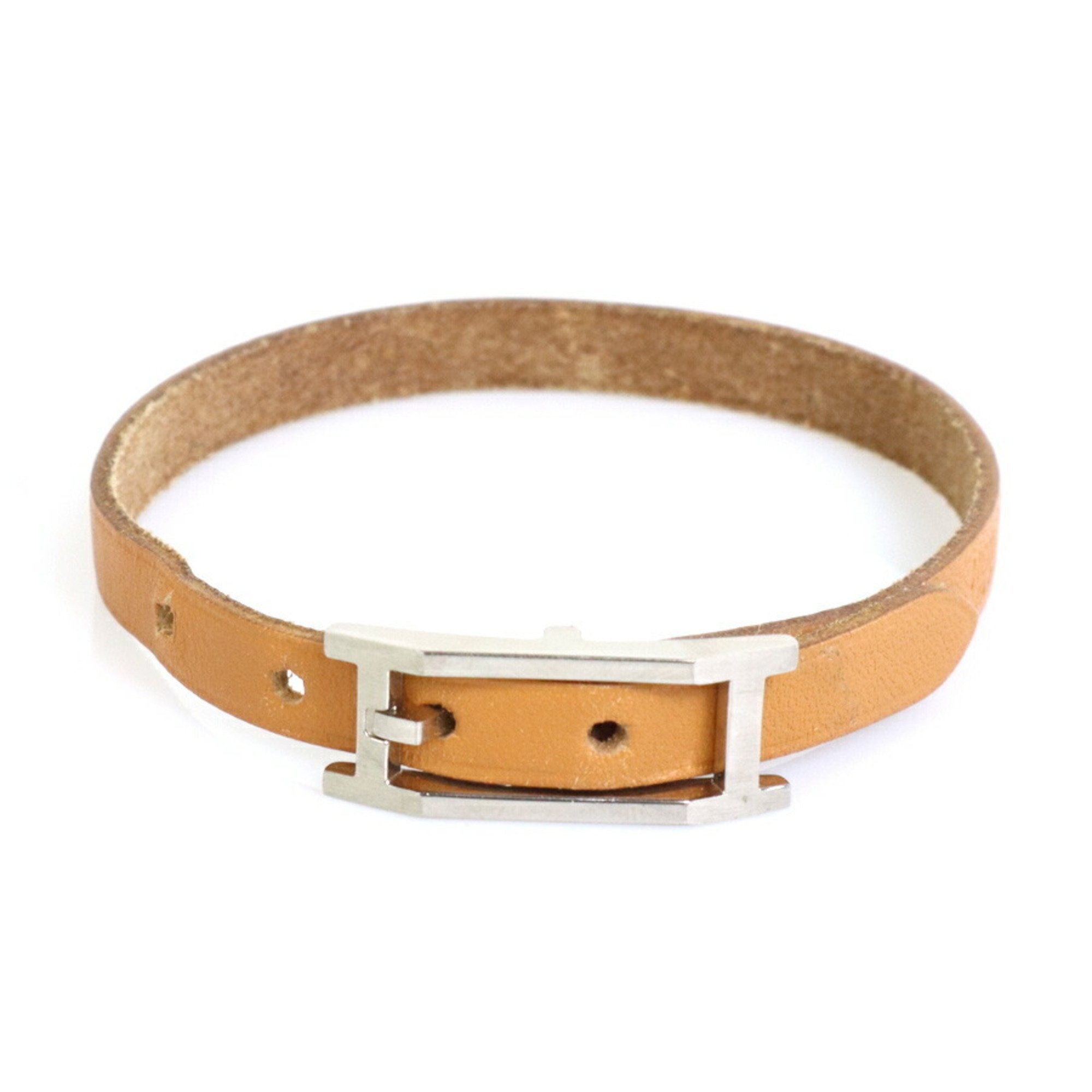 image of HERMES Bracelet Leather/Metal Brown/Silver Unisex