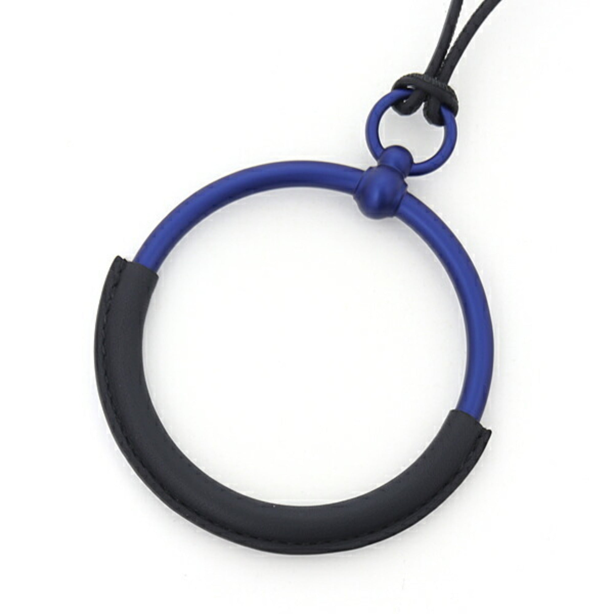 image of HERMES Loop Grand Pendant Necklace Leather Black Blue