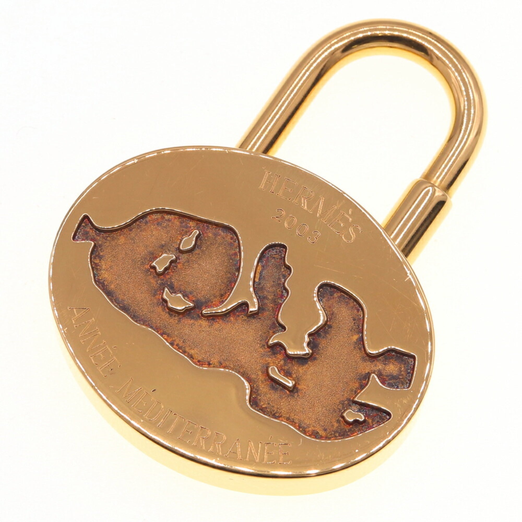 image of HERMES Cadena 2003 Limited Mediterranean Gold Metal Key Padlock Kadena Bag Charm