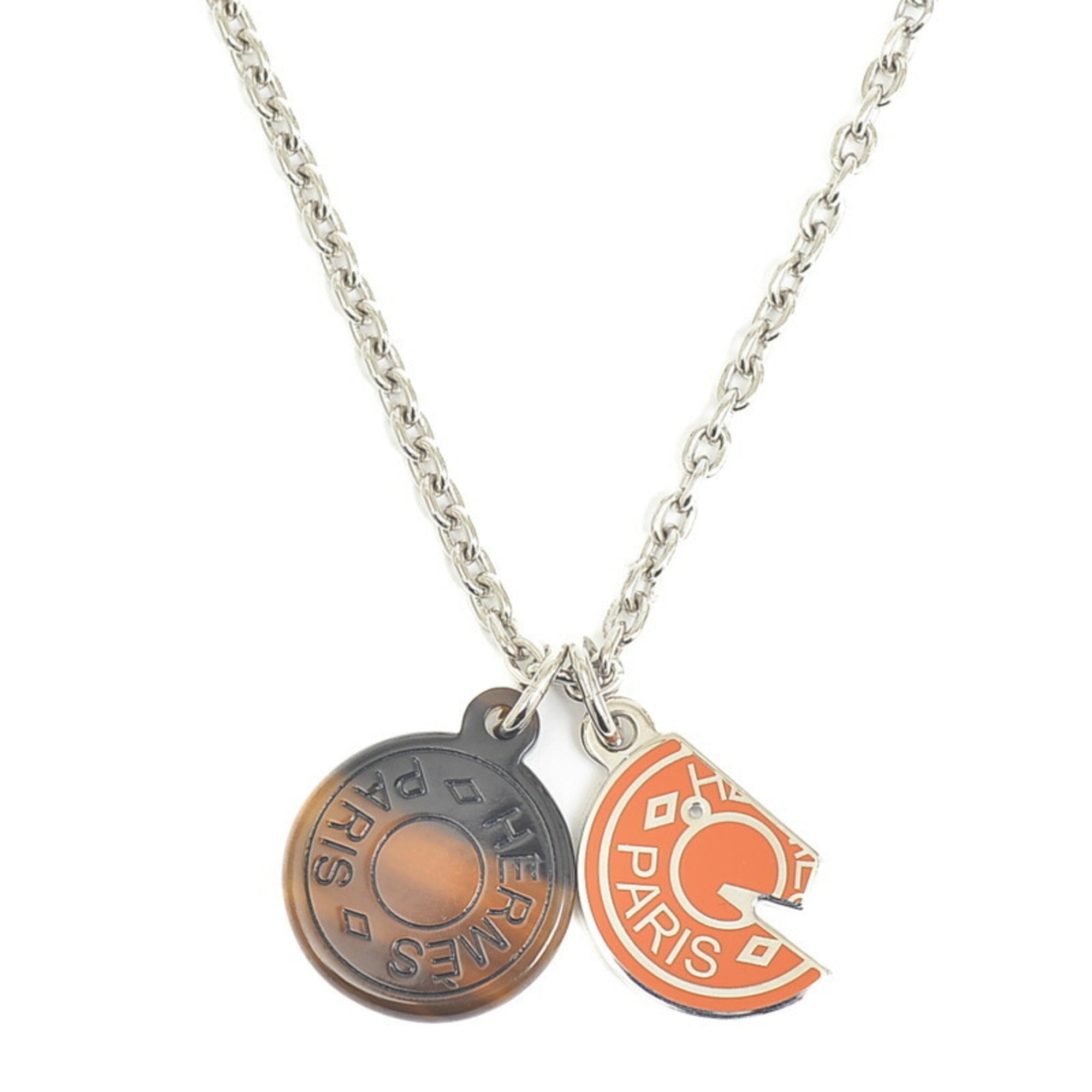 image of HERMES carrousel necklace silver orange