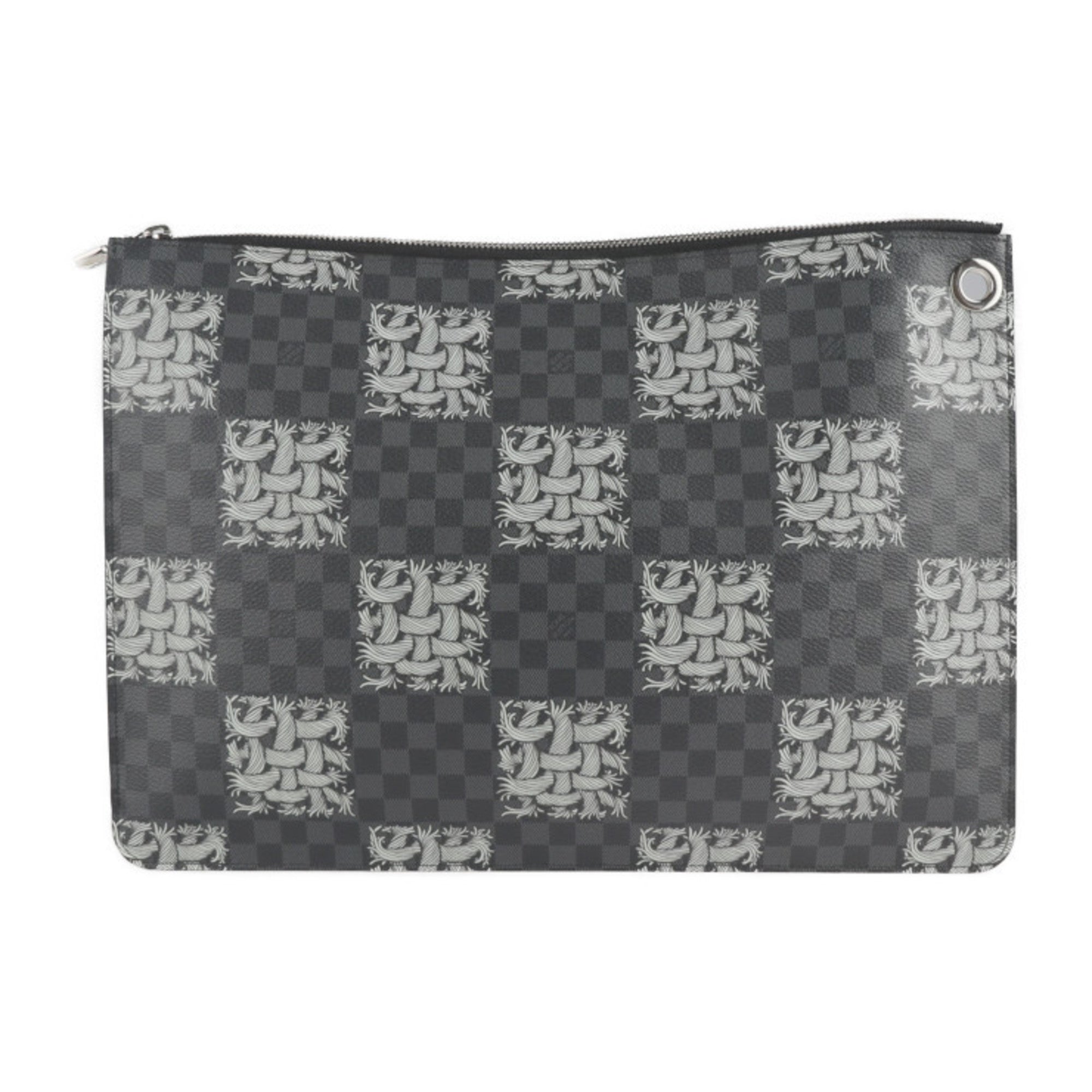 louis vuitton pochette joule gm christopher nemes second bag m61232 damier graphite canvas leather black gray clutch handbag document