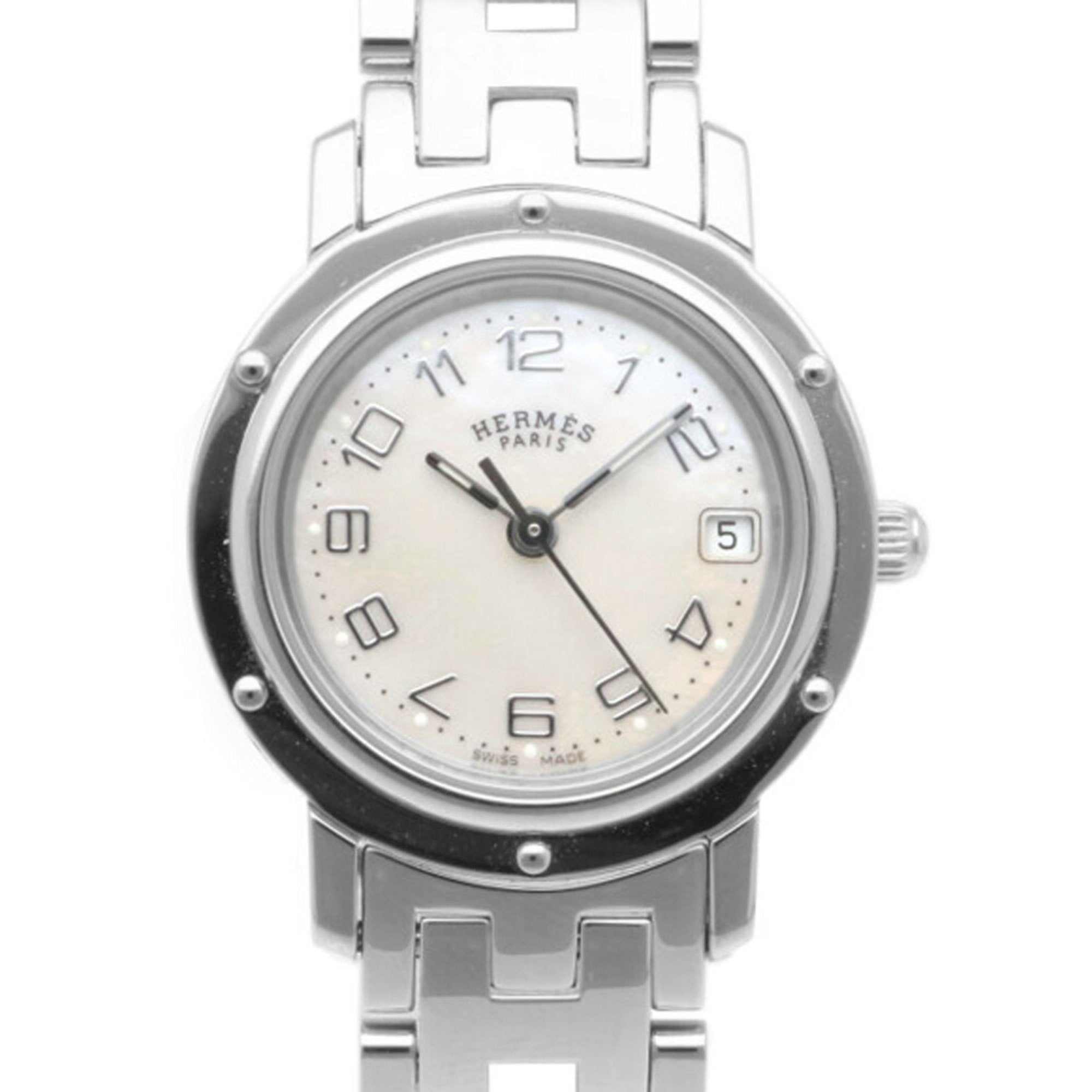 image of HERMES Clipper Nacre Watch Stainless Steel CL4.210 Quartz Ladies  White Shell