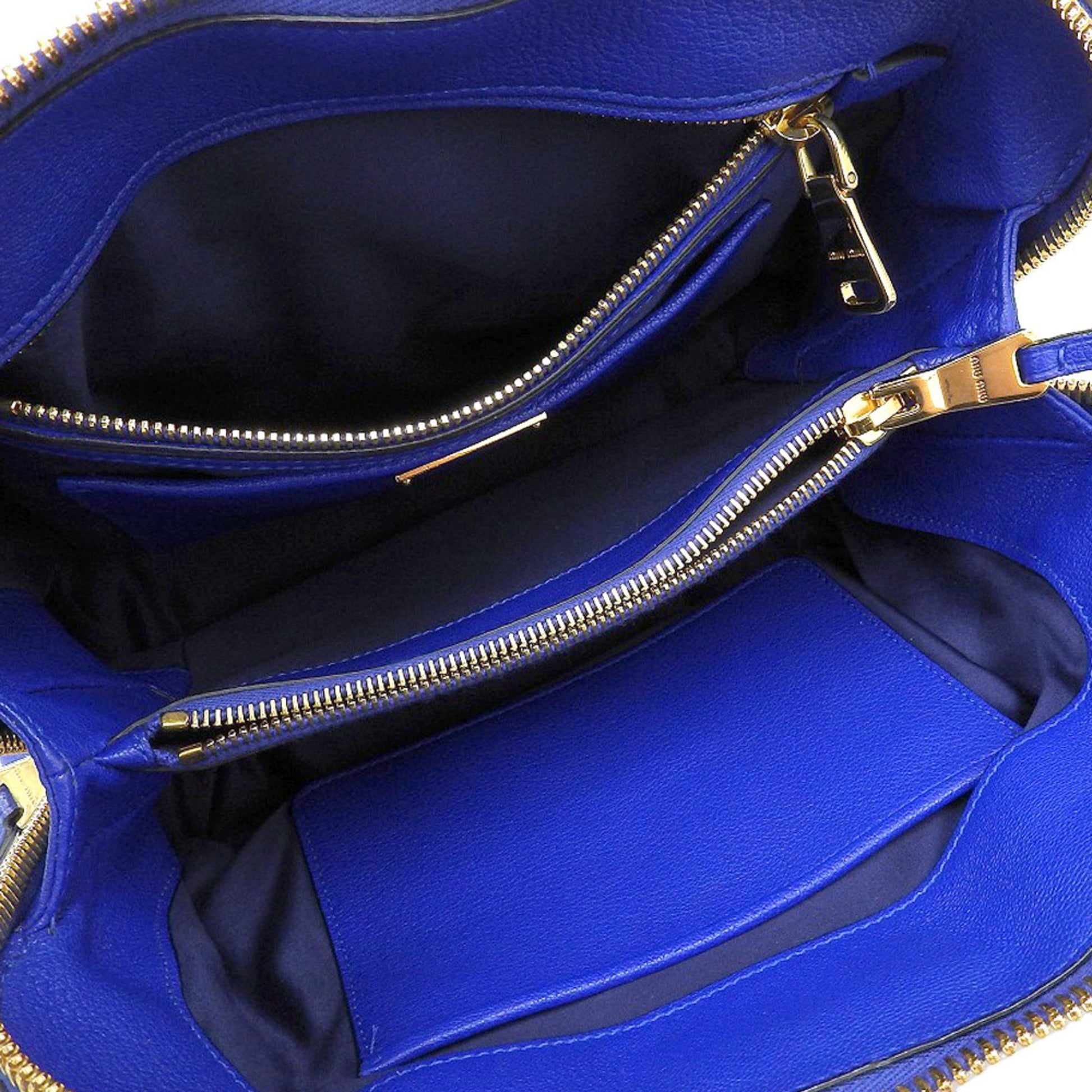 Miu MIUMIU Madras handbag 2WAY bag leather blue RL0097