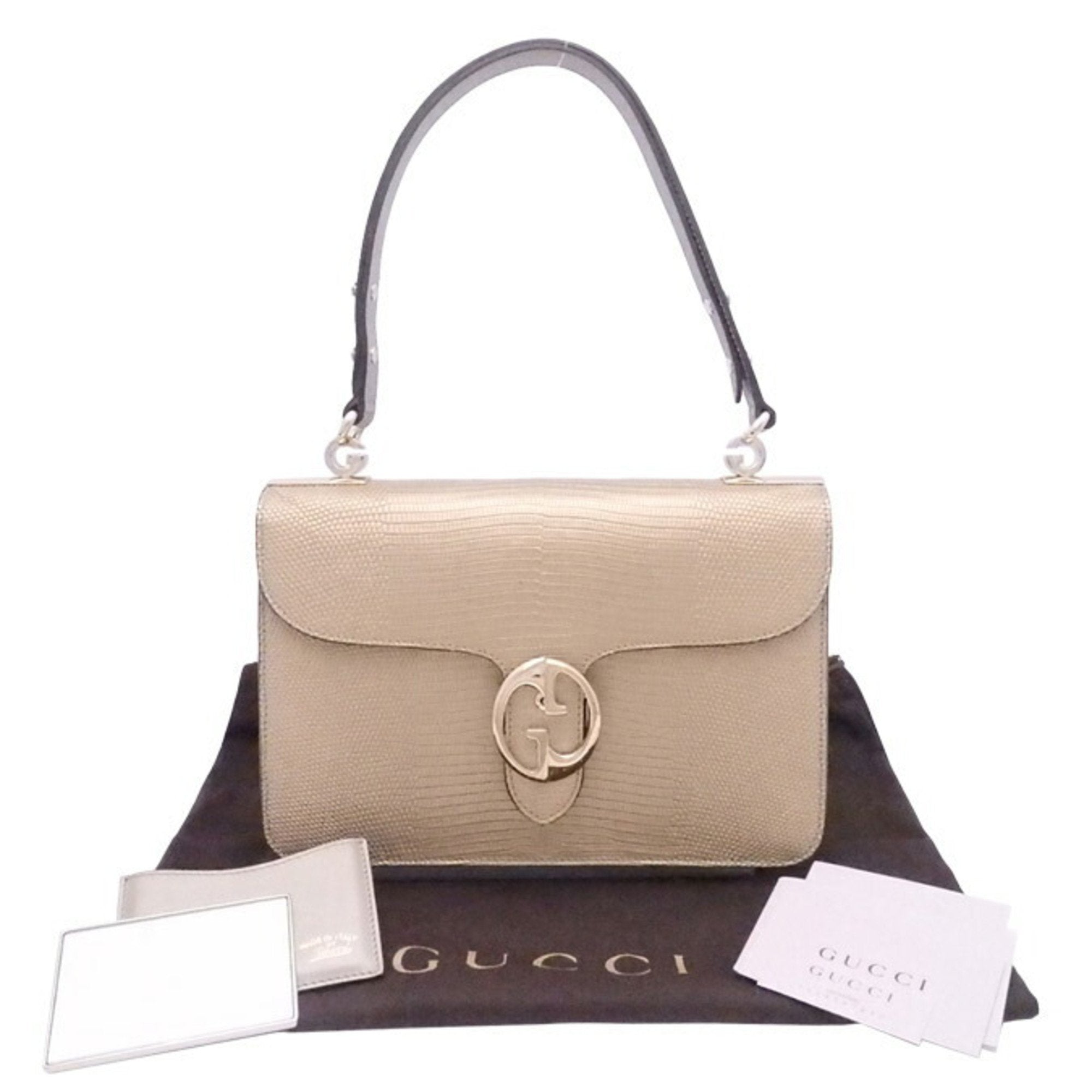 Gucci Shoulder Bag GG Gold Embossed Leather Ladies 277522