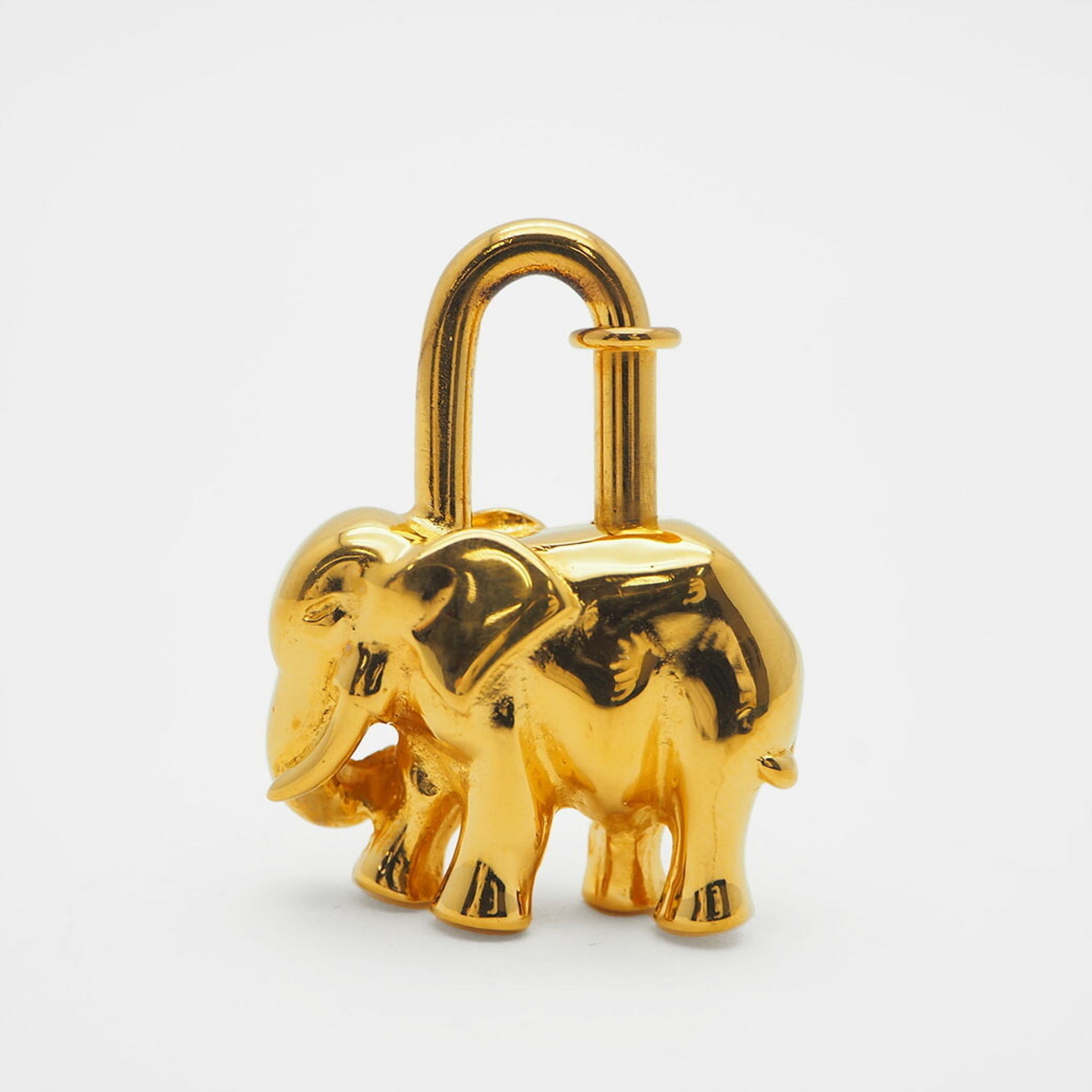 image of HERMES Cadena Cheer Pendant Top Gold Elephant Padlock Necklace Charm Keychain Keyring