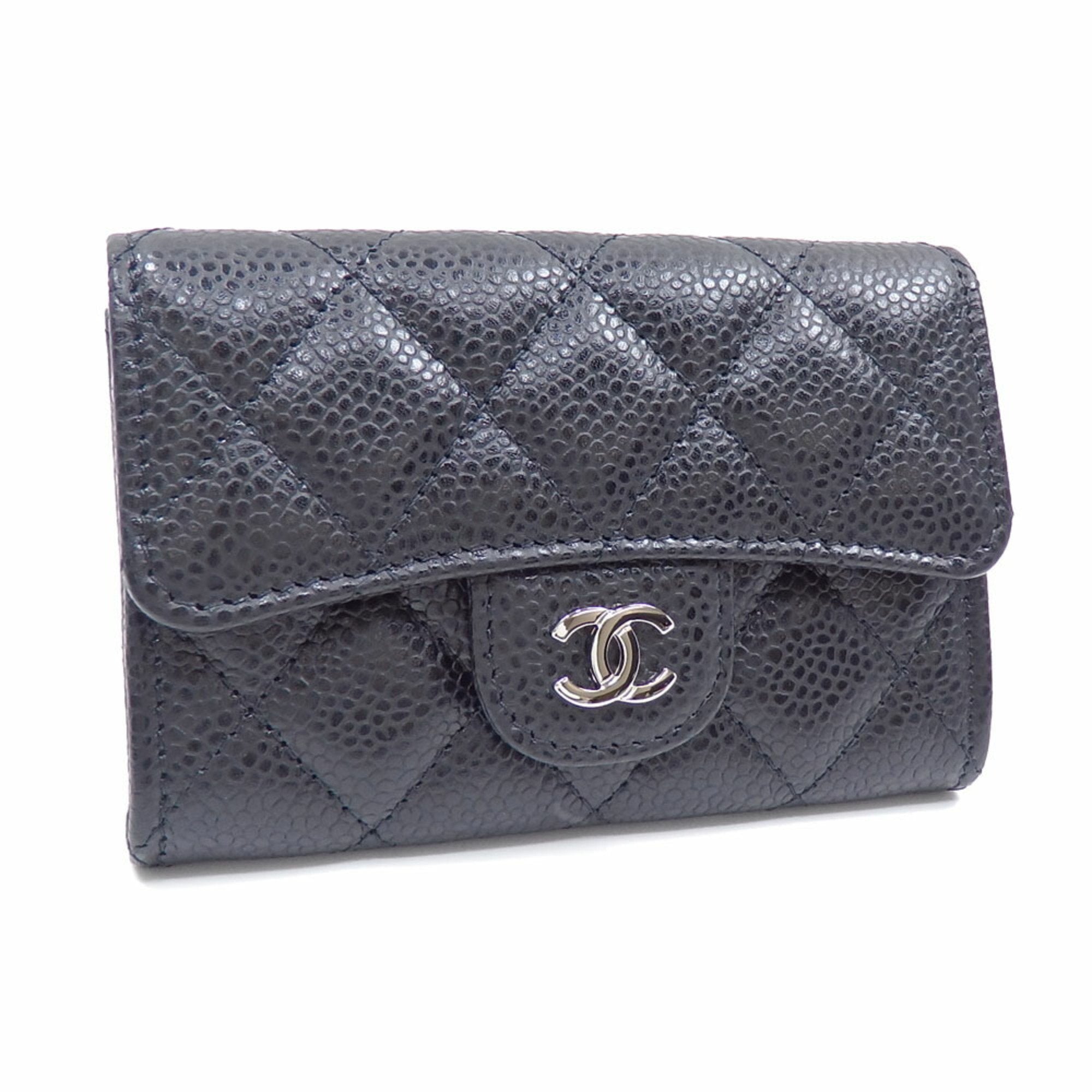 Chanel Bifold Card Case Matelasse Women's Black Caviar Skin AP0214 Lea