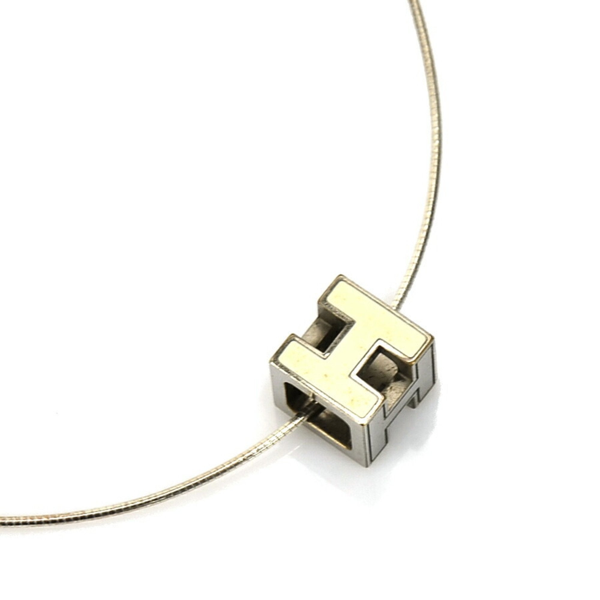 image of HERMES necklace H cube caged ash metal/enamel silver/off-white ladies