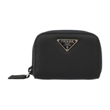 Prada coin case M268A nylon leather black round fastener purse triangl