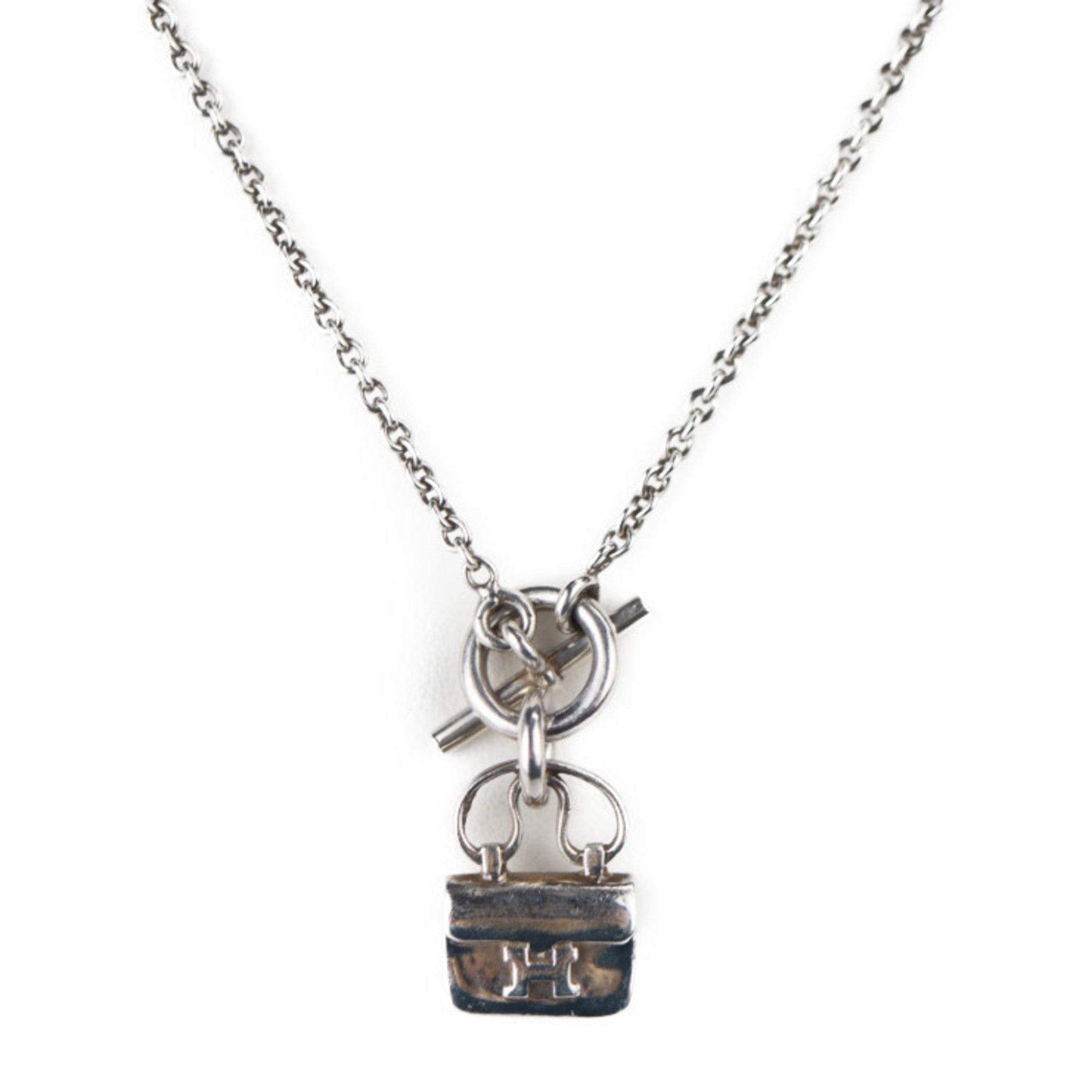 image of HERMES Amulet Constance Necklace Ag925 Silver Bag Motif Pendant