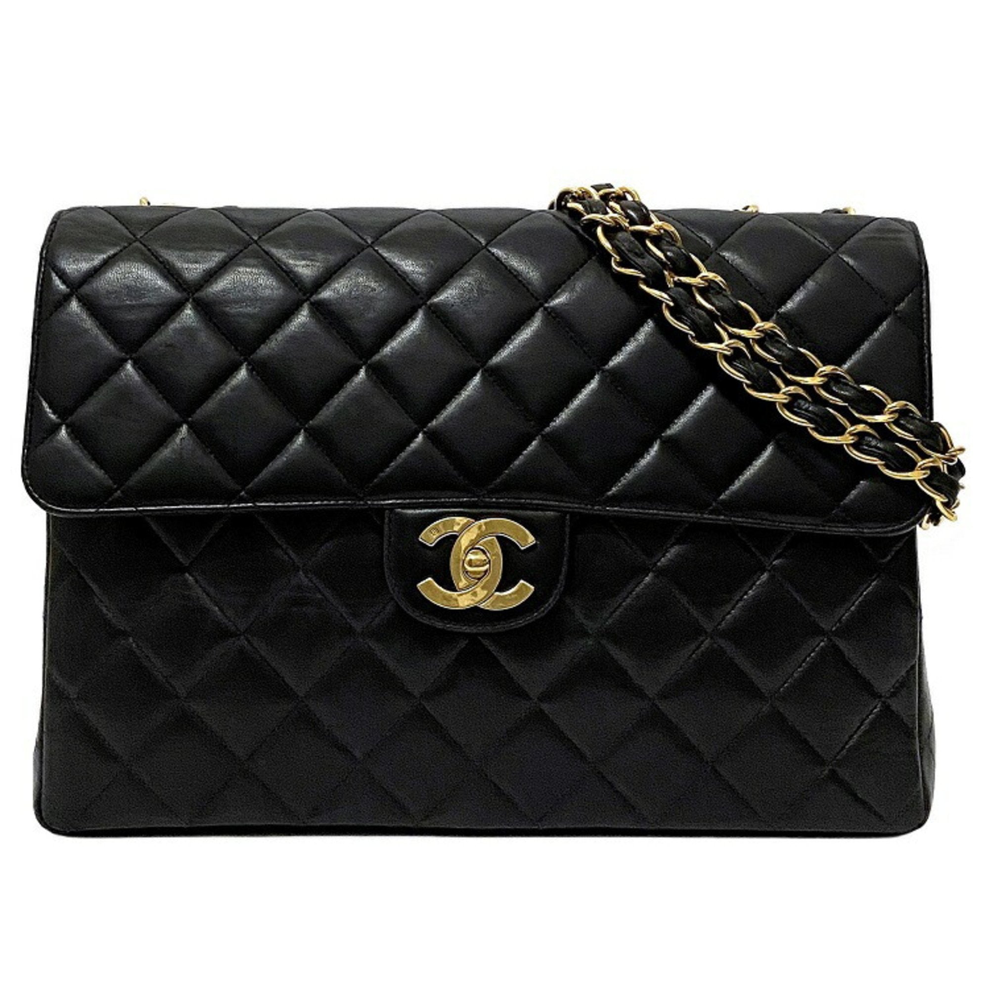 Chanel chain shoulder bag black gold matelasse leather lambskin No. 3