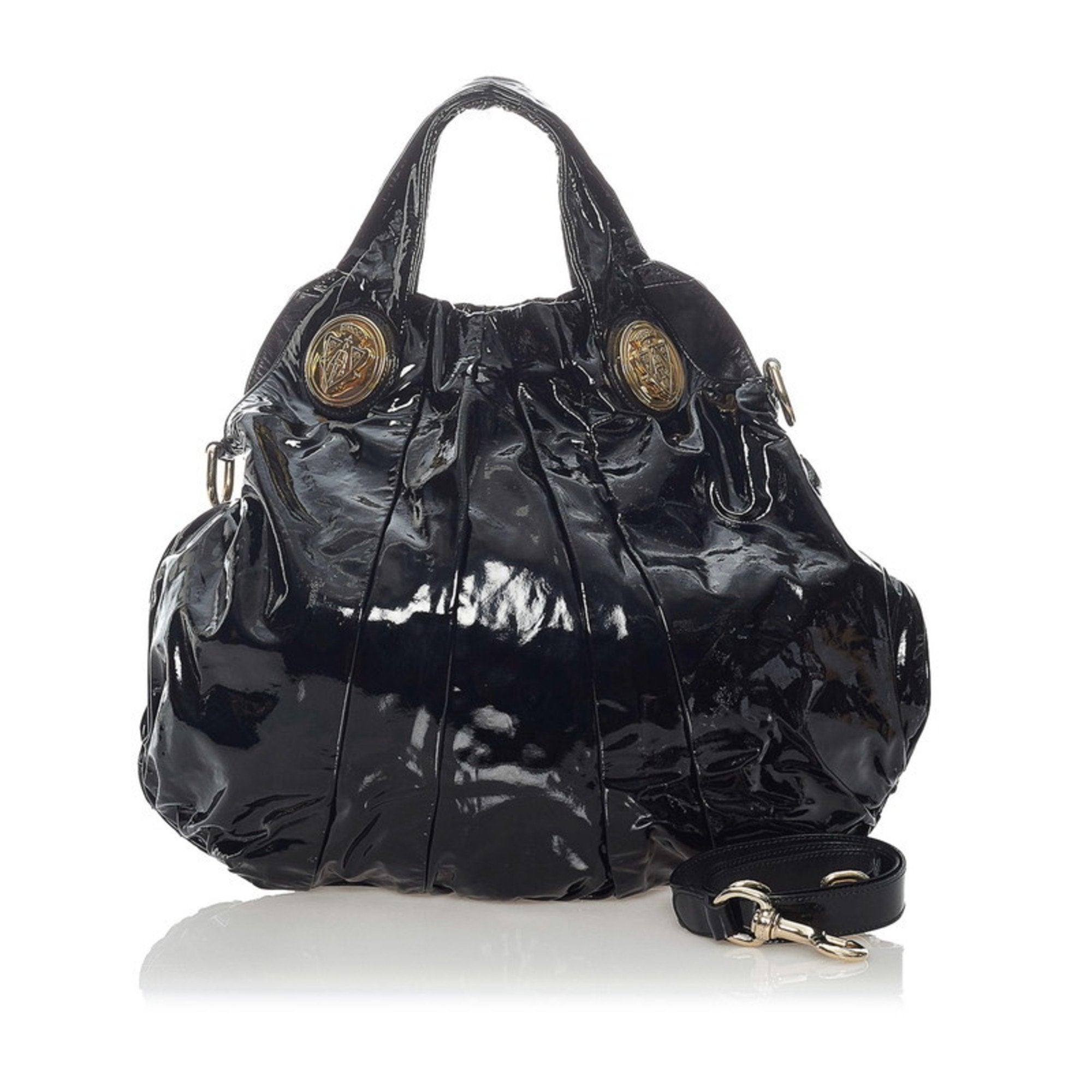 Gucci Hysteria Handbag Shoulder Bag 197016 Black Enamel Leather Ladies