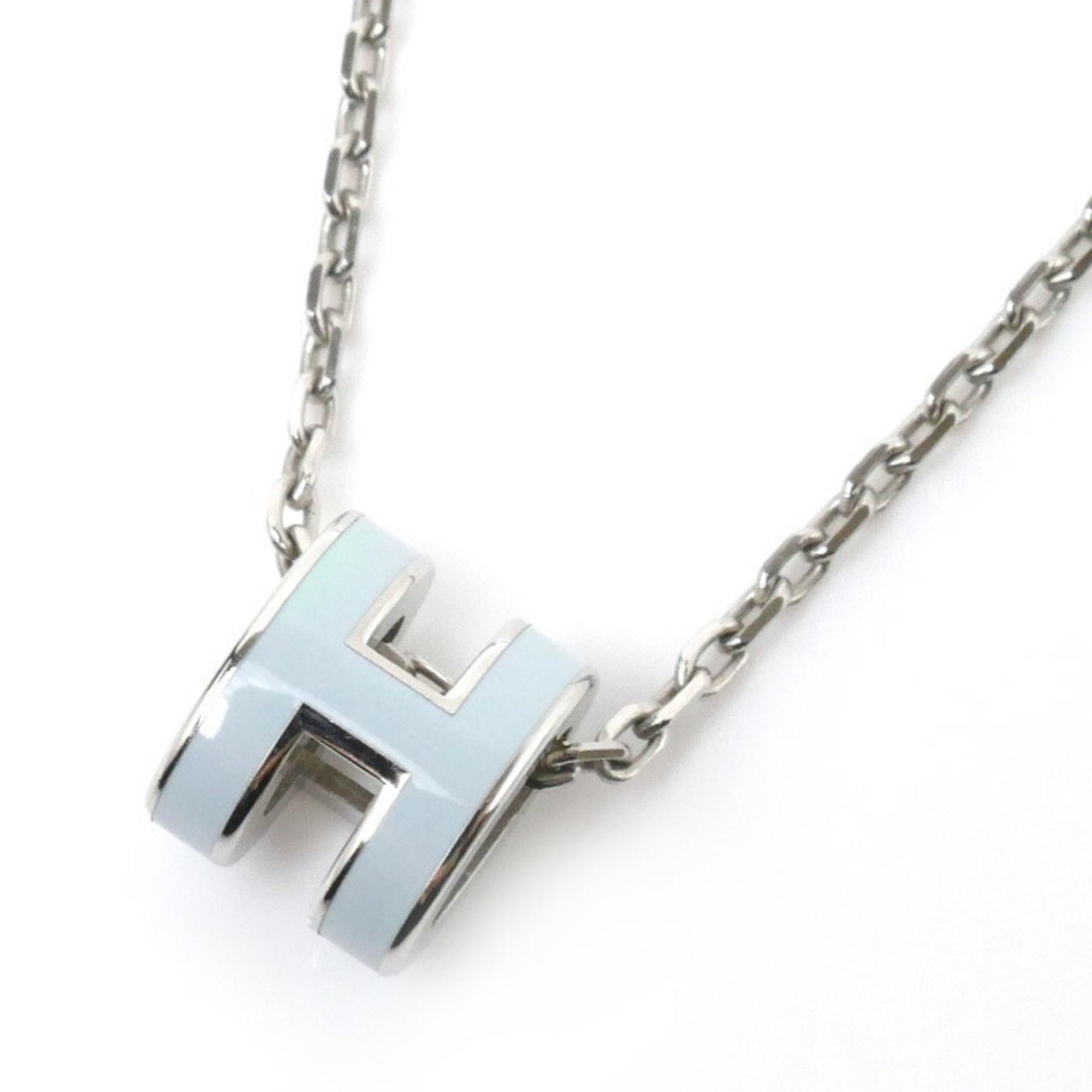 Image of HERMES Lacquer Palladium Plated Pop Ash Necklace 3.0g 40cm Women's