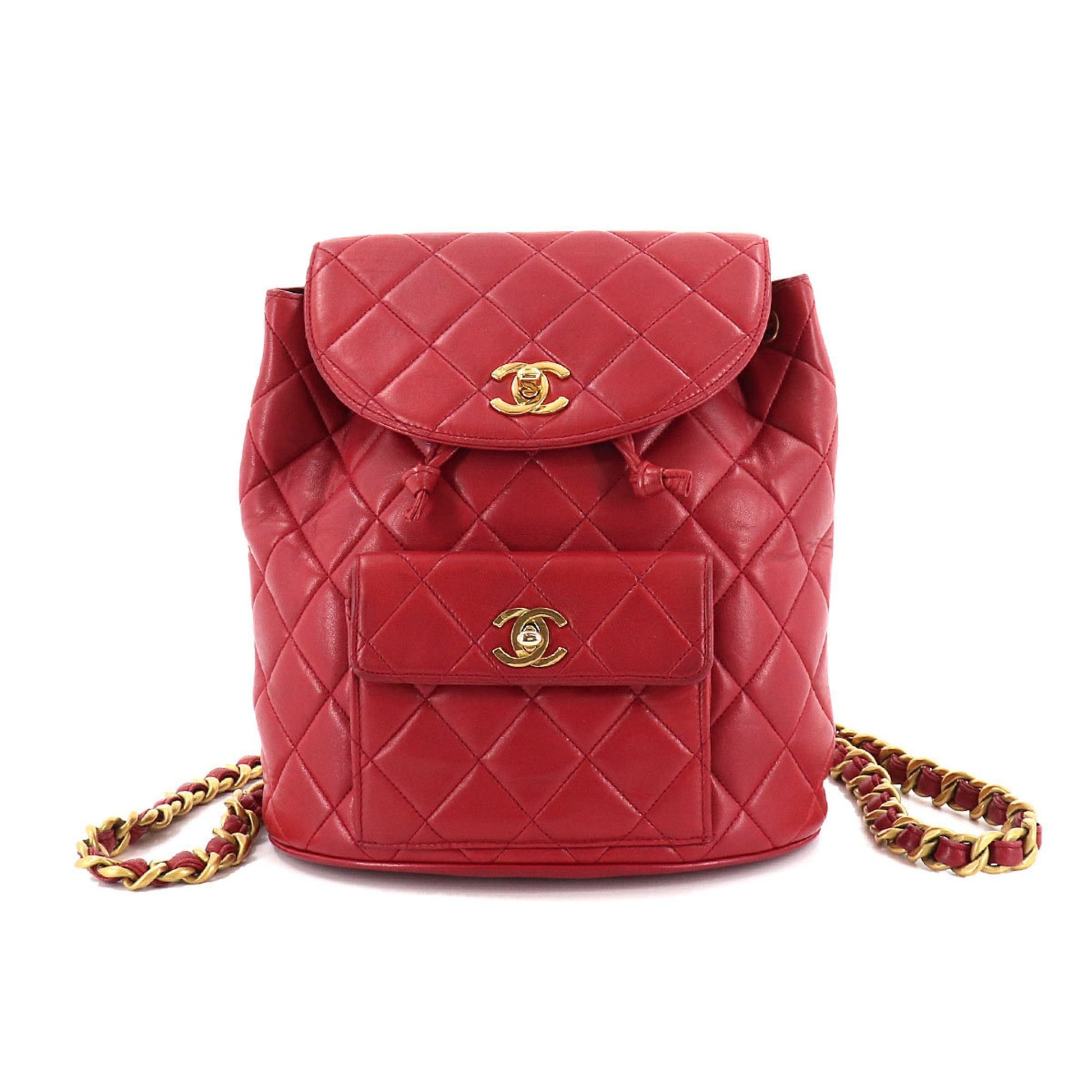 Chanel matelasse chain backpack rucksack leather red duma here mark Vi