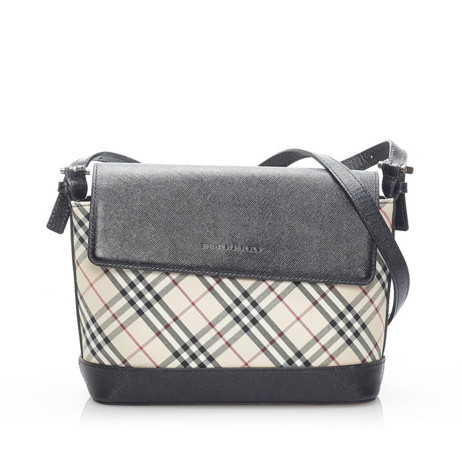 Burberry Nova Check Shoulder Bag Beige Black Canvas Leather Women's BU