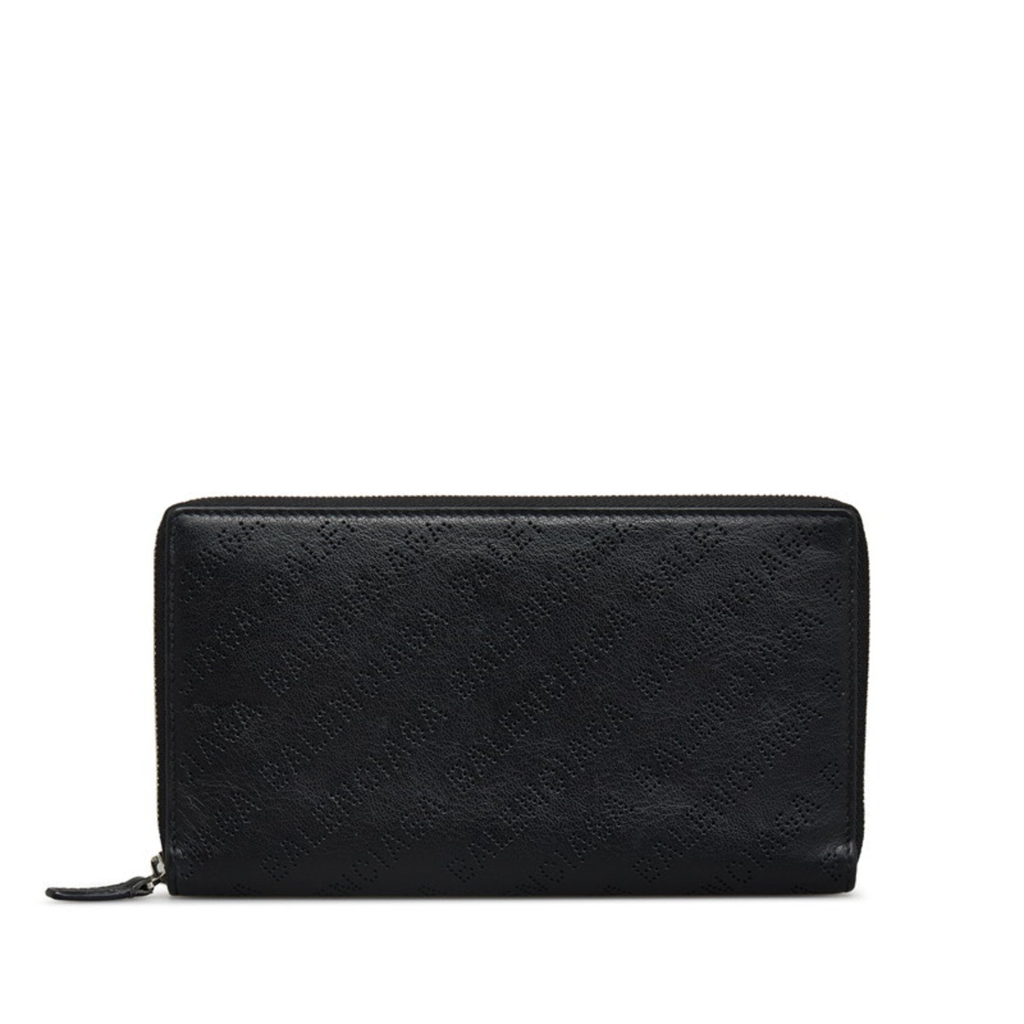 Punching Round Long Wallet 594317 Black Leather Women's