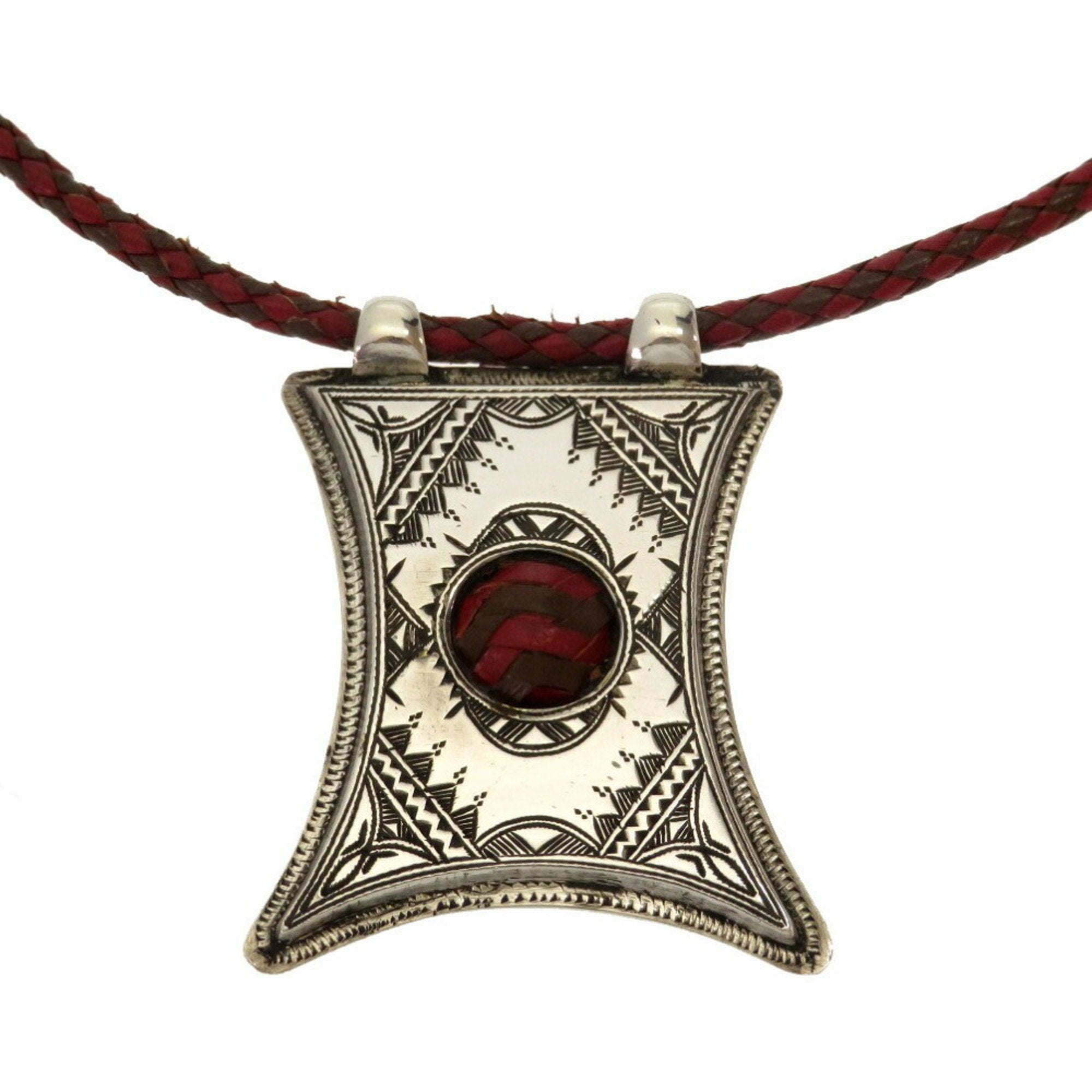 Image of Hermes Tuareg Leather Silver Necklace